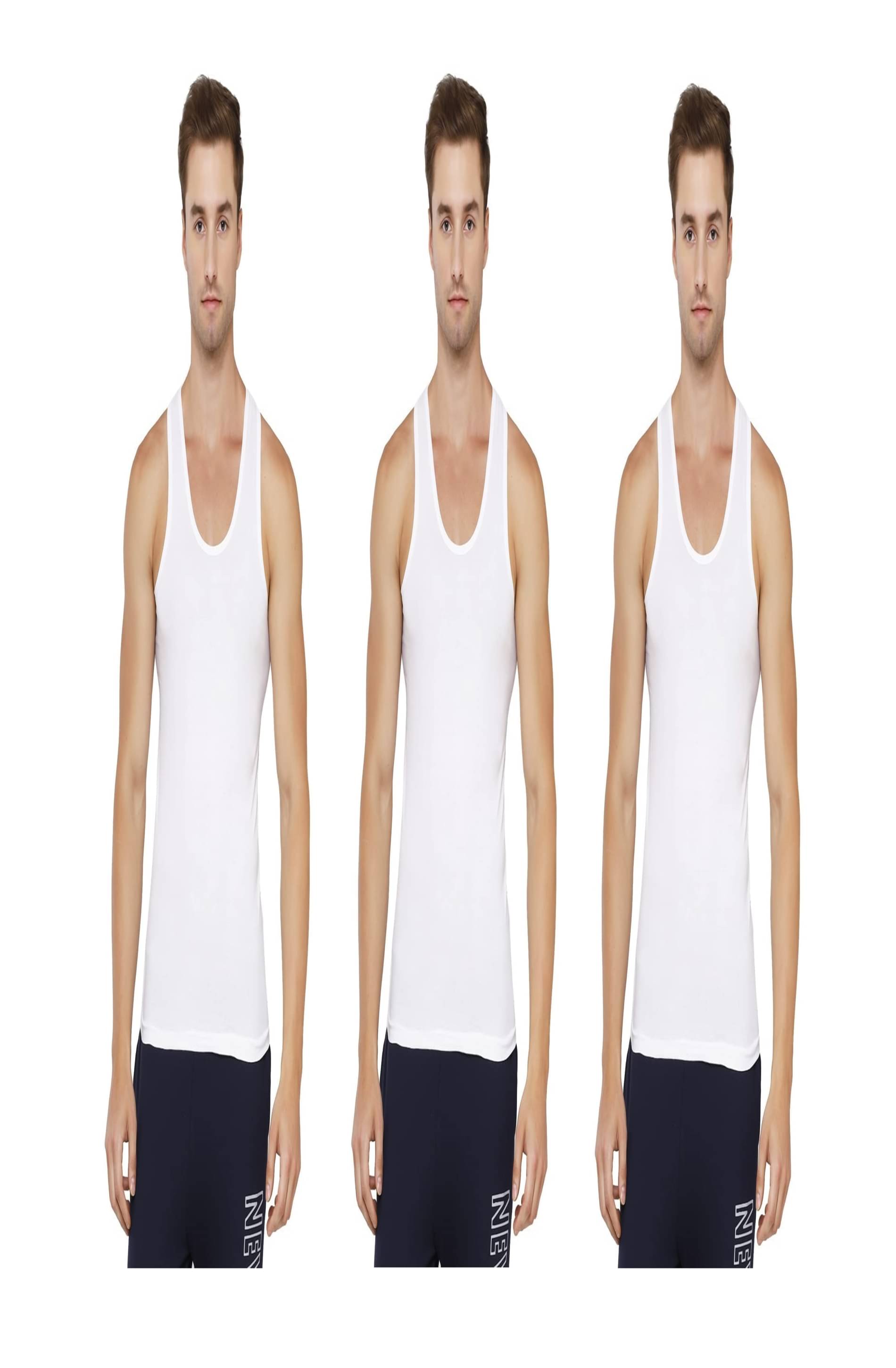     			D1 DIFFERENT ONE Pack of 3 Cotton Basic Vest For Men ( White )