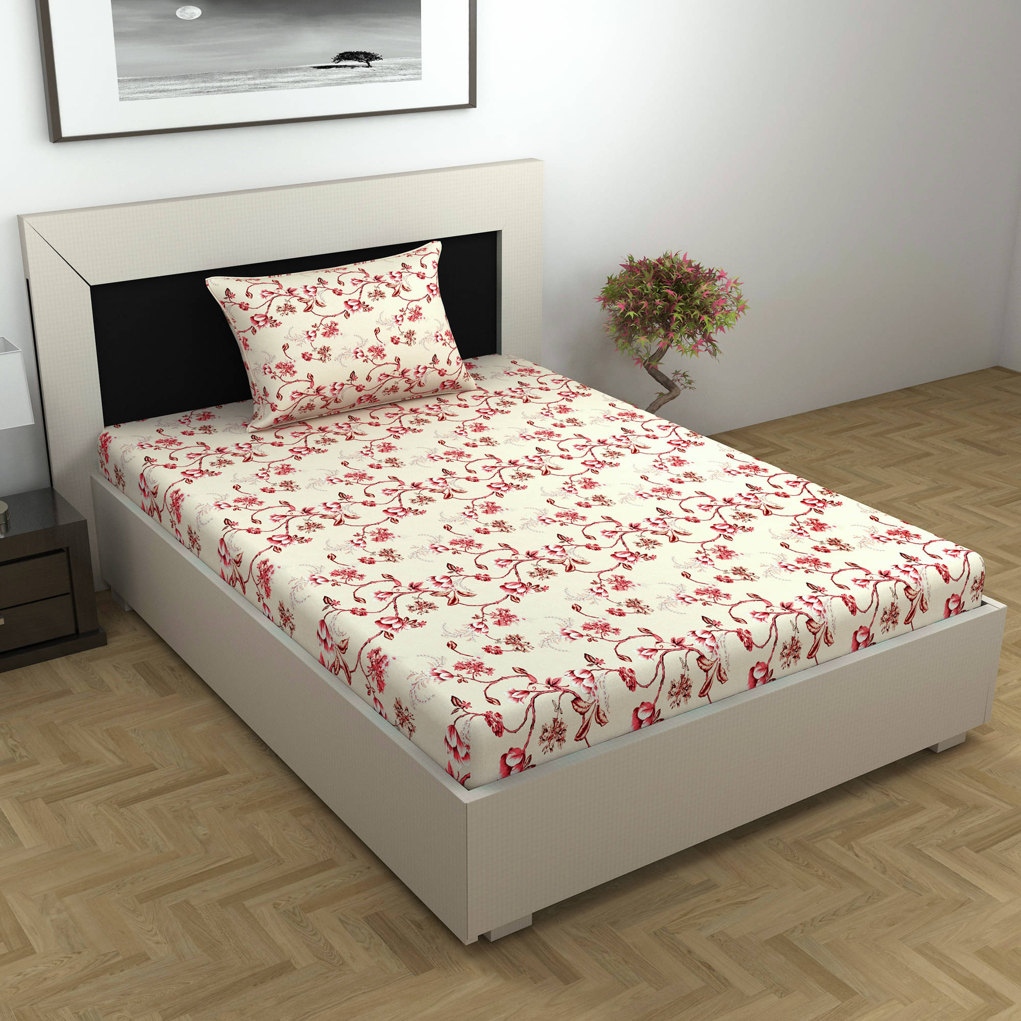     			DIVINE CASA Cotton 1 Single Bedsheet with 1 Pillow Cover ( Beige )
