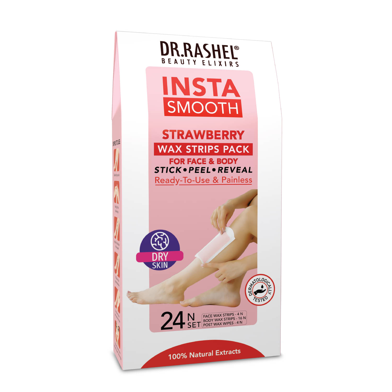 DR.RASHEL Insta Smooth Strawberry Wax Strips Face and Body for Men and Women (24 Strips) DR.RASHEL Insta Smooth Strawberry Wax Strips Face and Body for Men and Women (24 Strips)