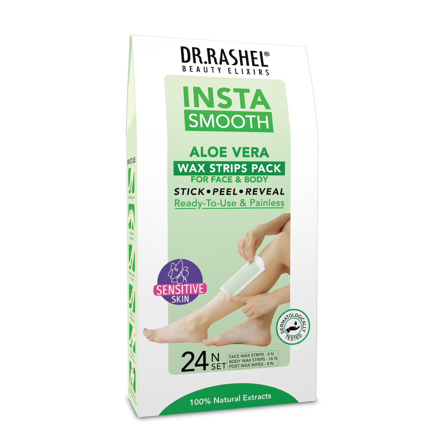DR.RASHEL Insta Smooth Aloe Vera Wax Strip for Face and Body for Men and Women (24 Strips) DR.RASHEL Insta Smooth Aloe Vera Wax Strip for Face and Body for Men and Women (24 Strips)