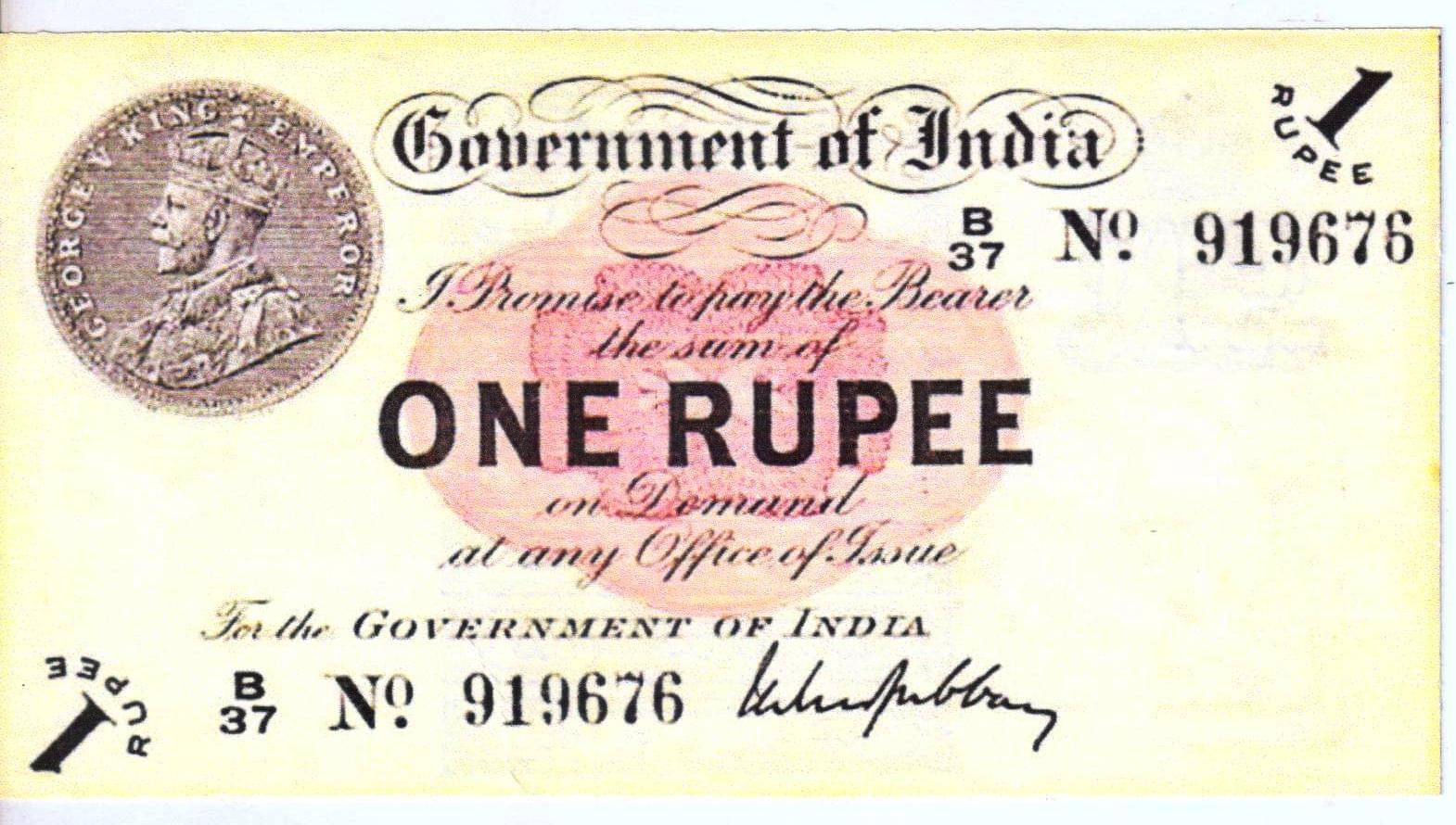 Extreme Rare 1 Rupee 1917 Year Note Signed By M M S Gubbay     			Extreme Rare 1 Rupee 1917 Year Note Signed By M M S Gubbay