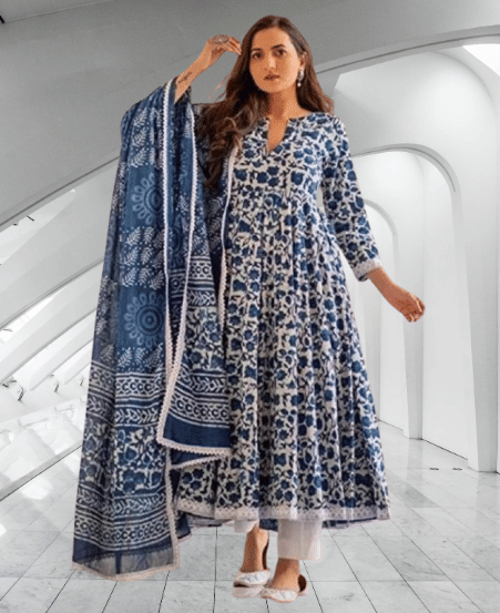     			Fargin Rayon Printed Kurti With Pants Women's Stitched Salwar Suit - Blue ( Pack of 3 )
