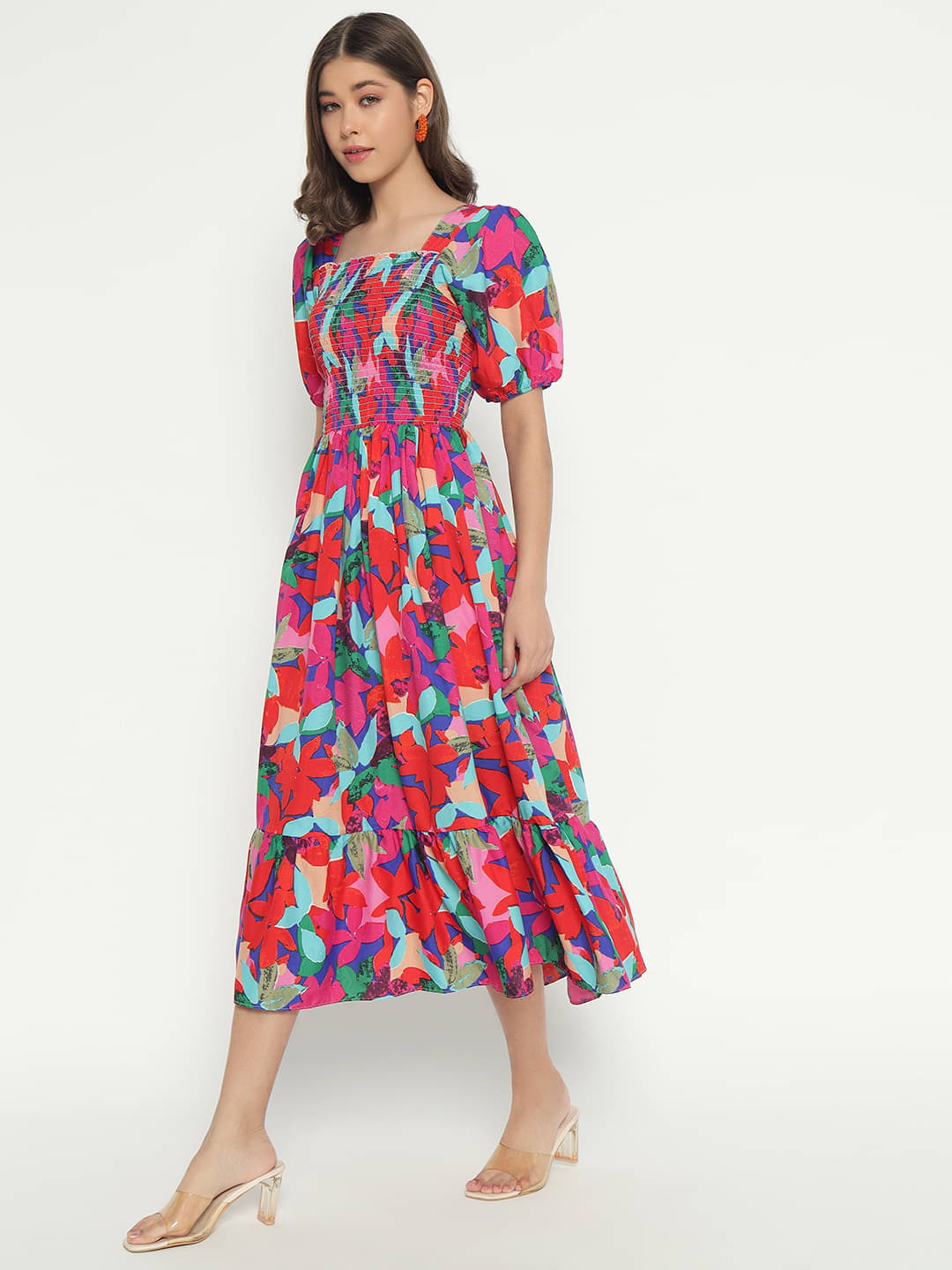 Femvy Women Polyester Printed Fit & Flare Dress ( Multi Color ) Femvy Women Polyester Printed Fit & Flare Dress ( Multi Color )