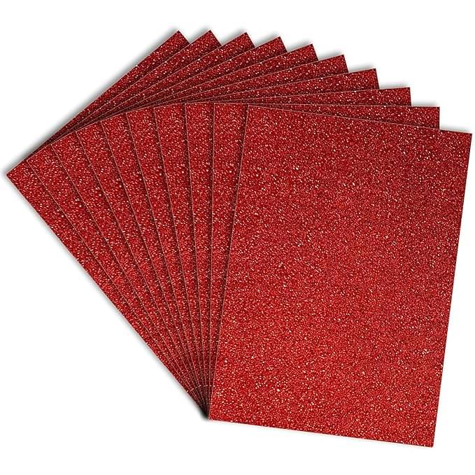    			Freedy A4 Size Glitter Foam Sheets, Red Colour, Pack of 10 Sheets- for Art & Craft, Decoration, Gift Wrapping, Scrapbooking etc A4 180 gsm Craft paper (Set of 1, Red)