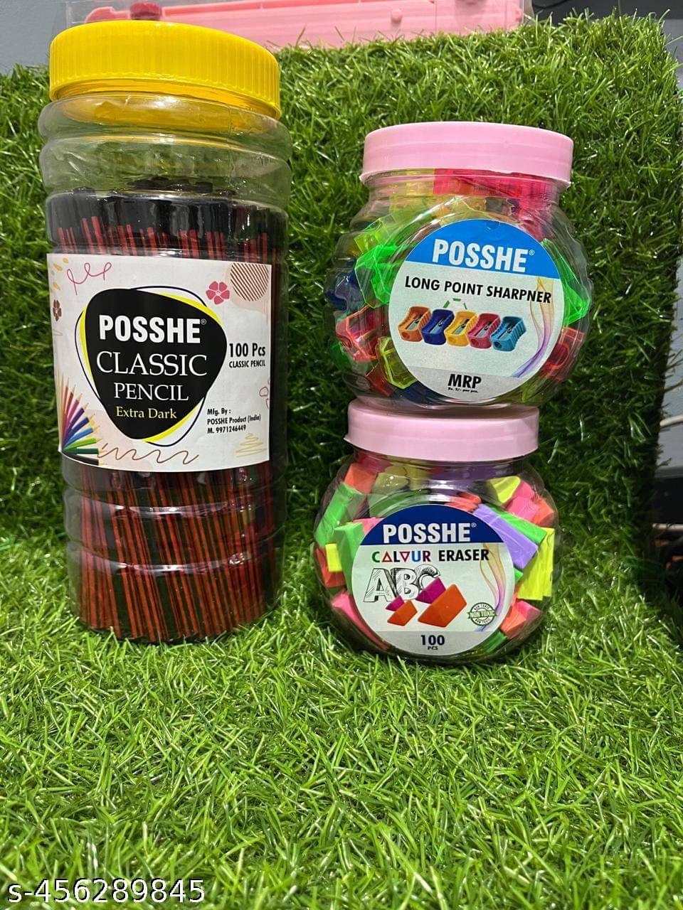     			Full Stationery Combo Pack 100 pcs Hexa Pencile 100 pcs Trangle Floracent Eraser 40 pcs TransparentLong Point Sharpener