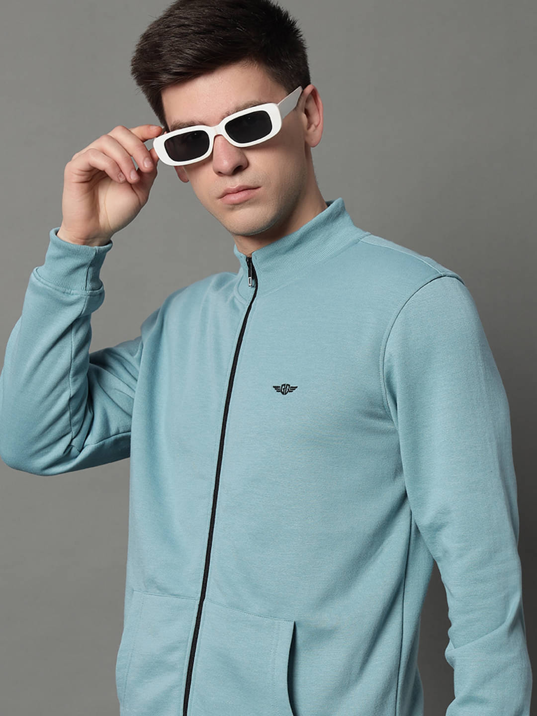     			GET GOLF Fleece Mandarin Collar Men's Sweatshirt - Light Blue ( Pack of 1 )