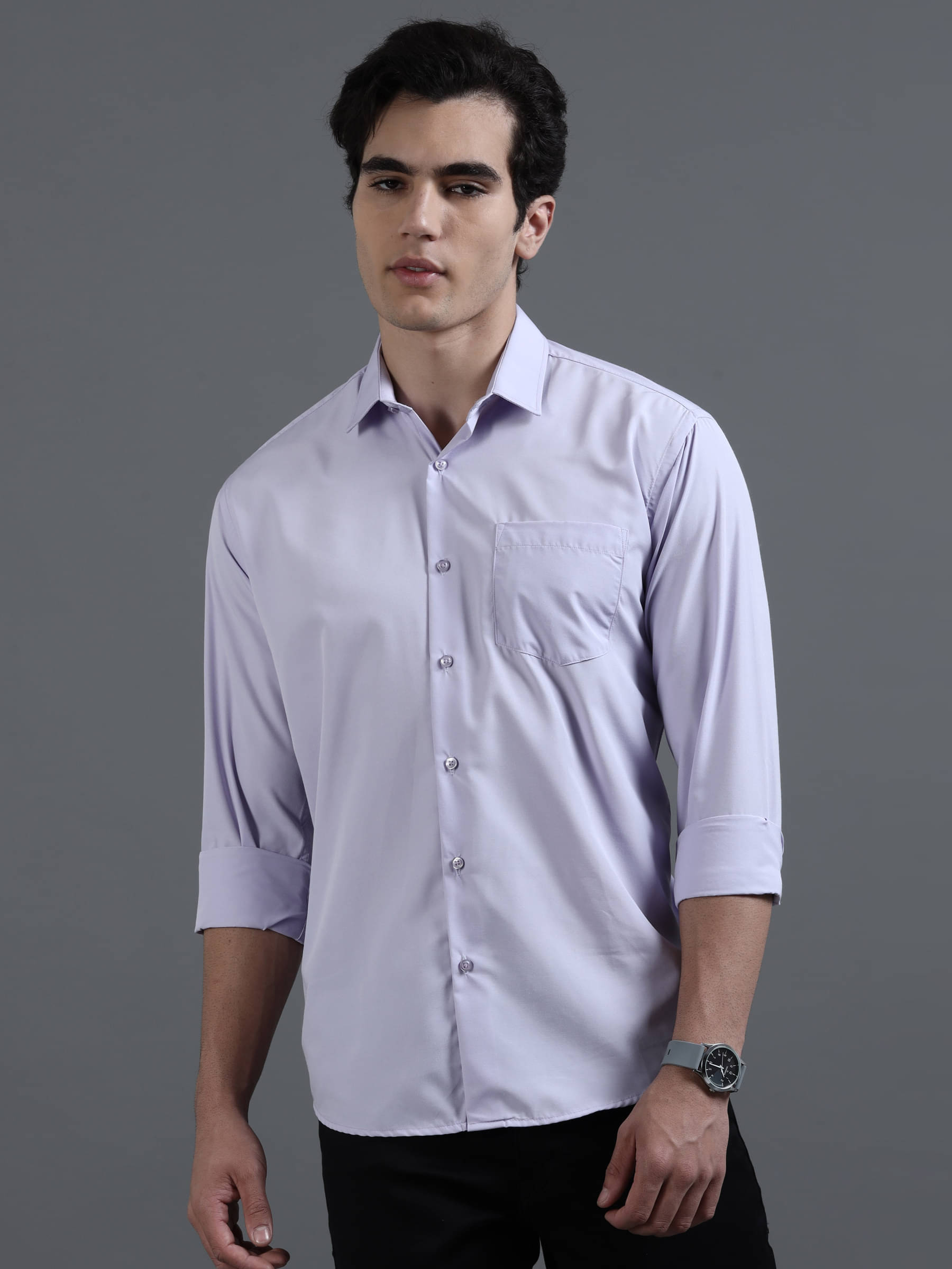 HETIERS Polyester Regular Fit Solids Full Sleeves Men's Casual Shirt - Purple ( Pack of 1 )     			HETIERS Polyester Regular Fit Solids Full Sleeves Men's Casual Shirt - Purple ( Pack of 1 )