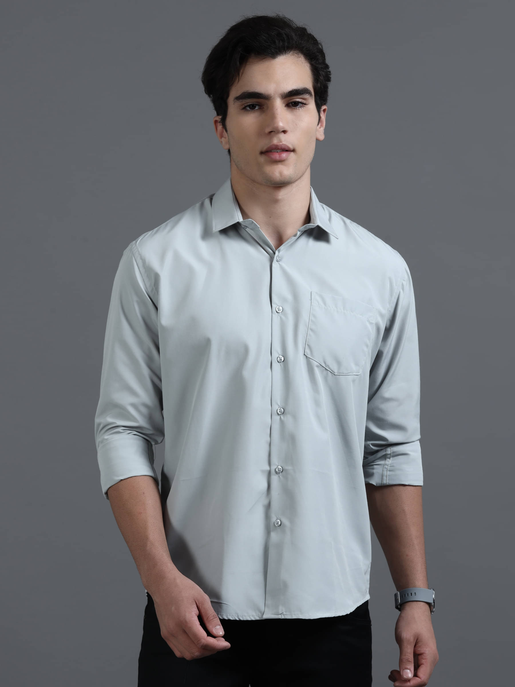 HETIERS Polyester Regular Fit Solids Full Sleeves Men's Casual Shirt - Light Grey ( Pack of 1 ) HETIERS Polyester Regular Fit Solids Full Sleeves Men's Casual Shirt - Light Grey ( Pack of 1 )