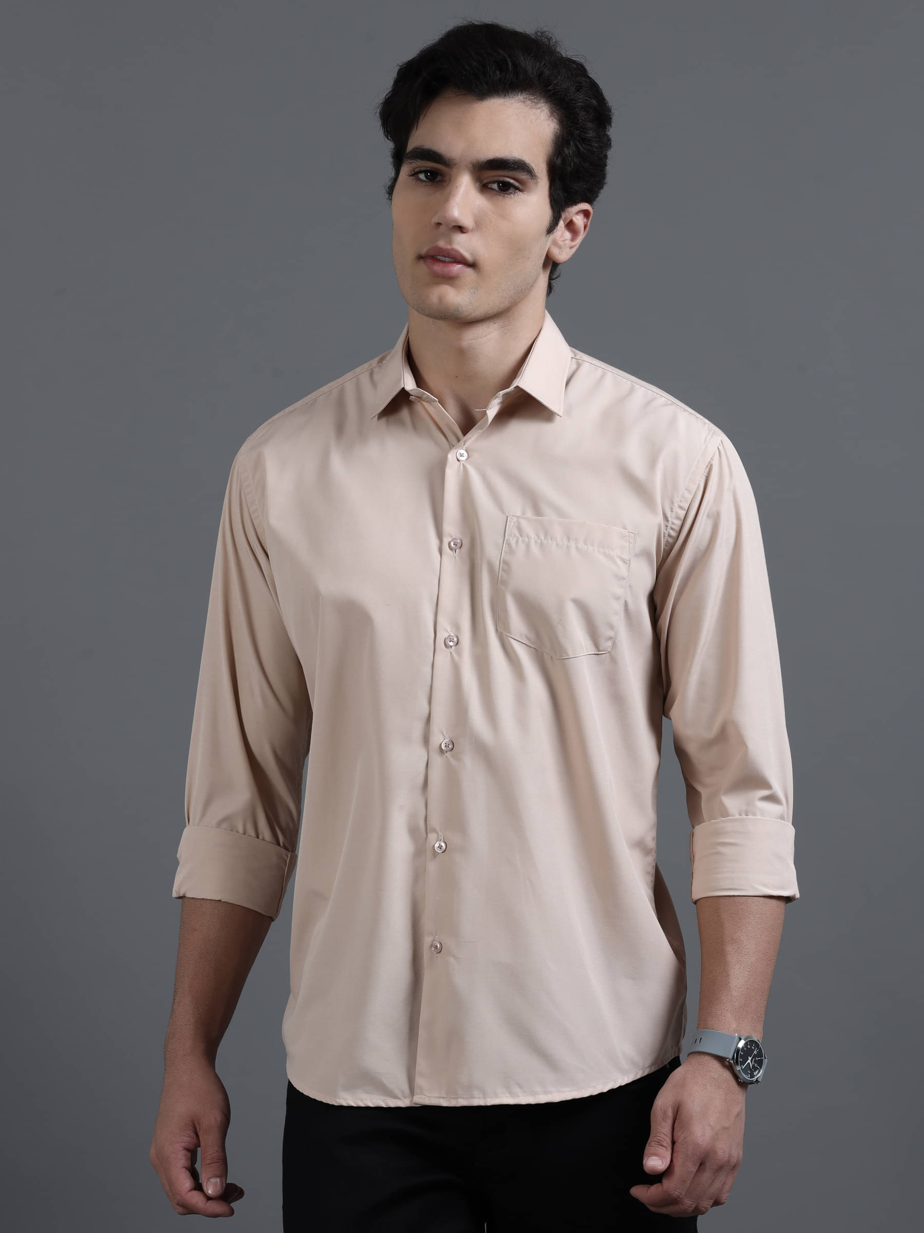HETIERS Polyester Regular Fit Solids Full Sleeves Men's Casual Shirt - Beige ( Pack of 1 ) HETIERS Polyester Regular Fit Solids Full Sleeves Men's Casual Shirt - Beige ( Pack of 1 )