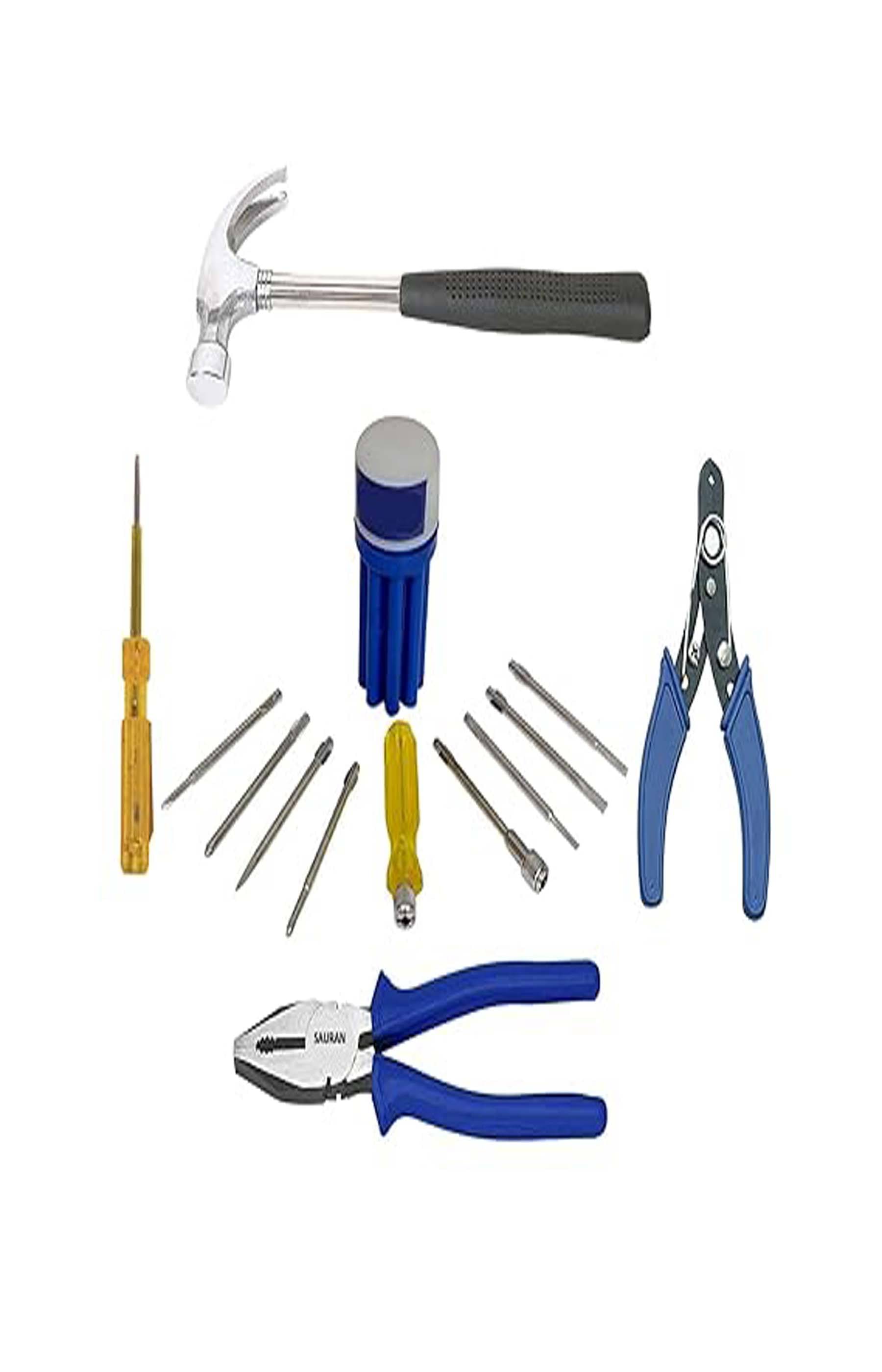     			Hand Tools Kit, Combination Pliers, Hammer, Wire Cutter, Tester, Screwdriver Set, for Home, Industrial, Electrician Use