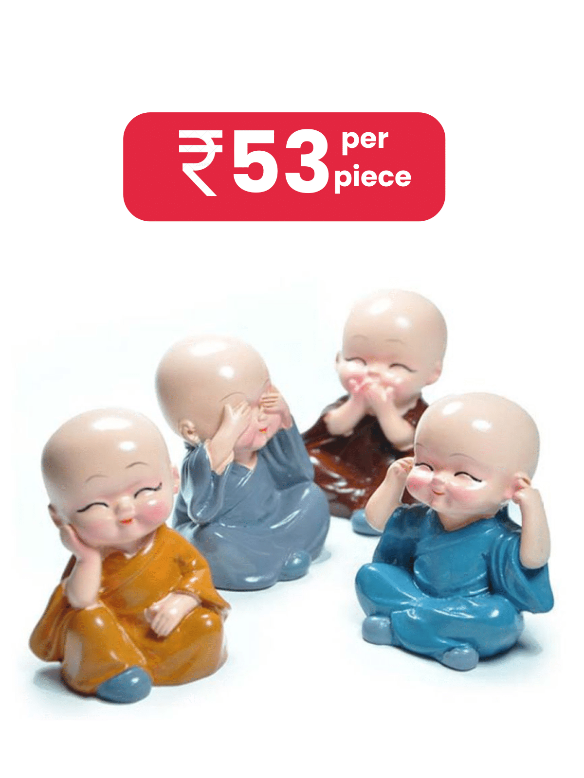     			KDM Monk Resin Buddha Idol 6 x 6 cms (Pack of 4)