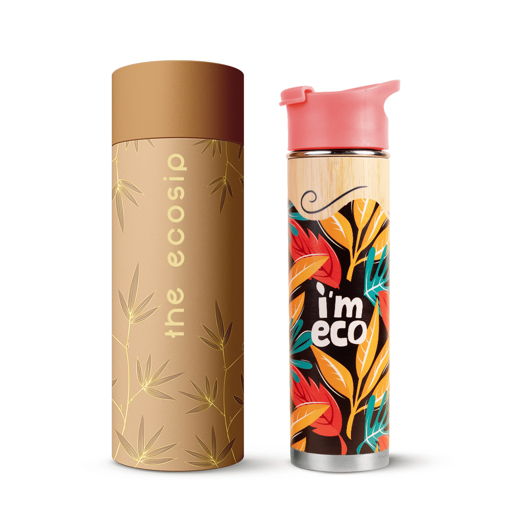     			I'm Eco Bamboo Printed Bottle Ideal for Home, Office & Gym Pink Bamboo Water Bottle 500 mL ( Set of 1 )