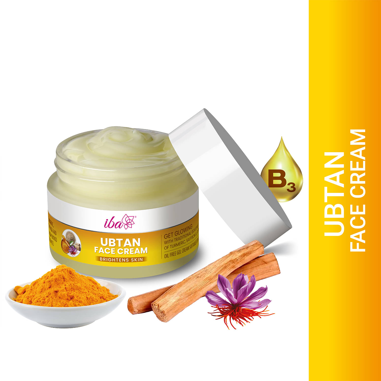     			Iba Ubtan Face Cream, 50g with Turmeric, Sandalwood & Saffron For Brightens Skins, (Pack of 1)
