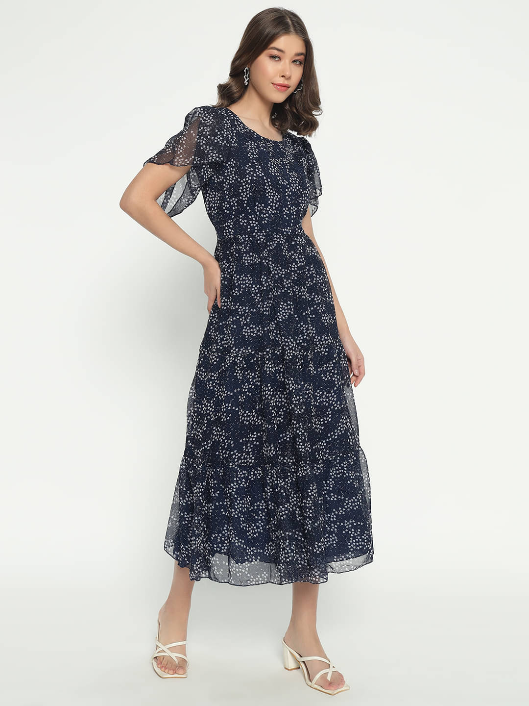 JASH CREATION Women Georgette Printed Fit & Flare Dress ( Blue ) JASH CREATION Women Georgette Printed Fit & Flare Dress ( Blue )