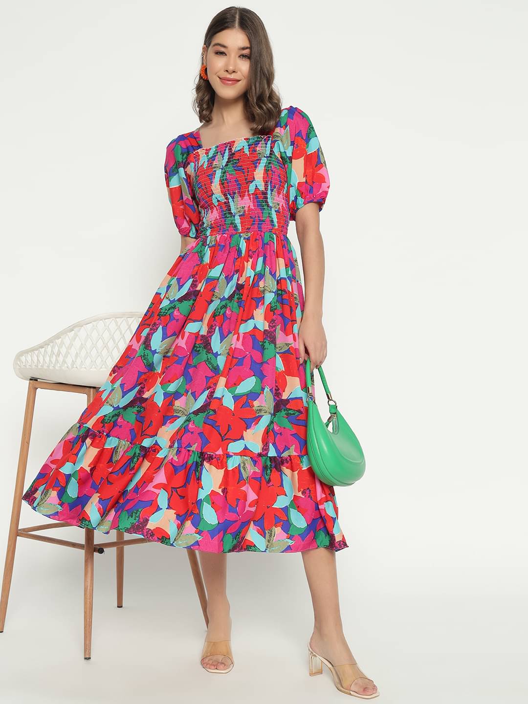 JASH CREATION Polyester Printed Knee Length Women's Fit & Flare Dress - Multi Color ( Pack of 1 ) JASH CREATION Polyester Printed Knee Length Women's Fit & Flare Dress - Multi Color ( Pack of 1 )