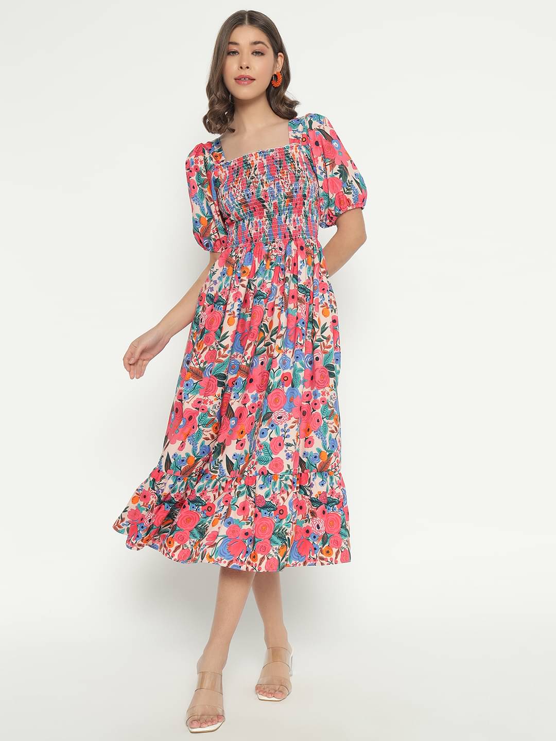 JASH CREATION Polyester Printed Midi Women's Fit & Flare Dress - Blue ( Pack of 1 ) JASH CREATION Polyester Printed Midi Women's Fit & Flare Dress - Blue ( Pack of 1 )