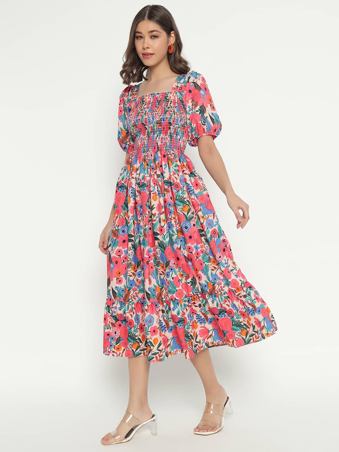     			JASH CREATION Polyester Printed Midi Women's Fit & Flare Dress - Blue ( Pack of 1 )