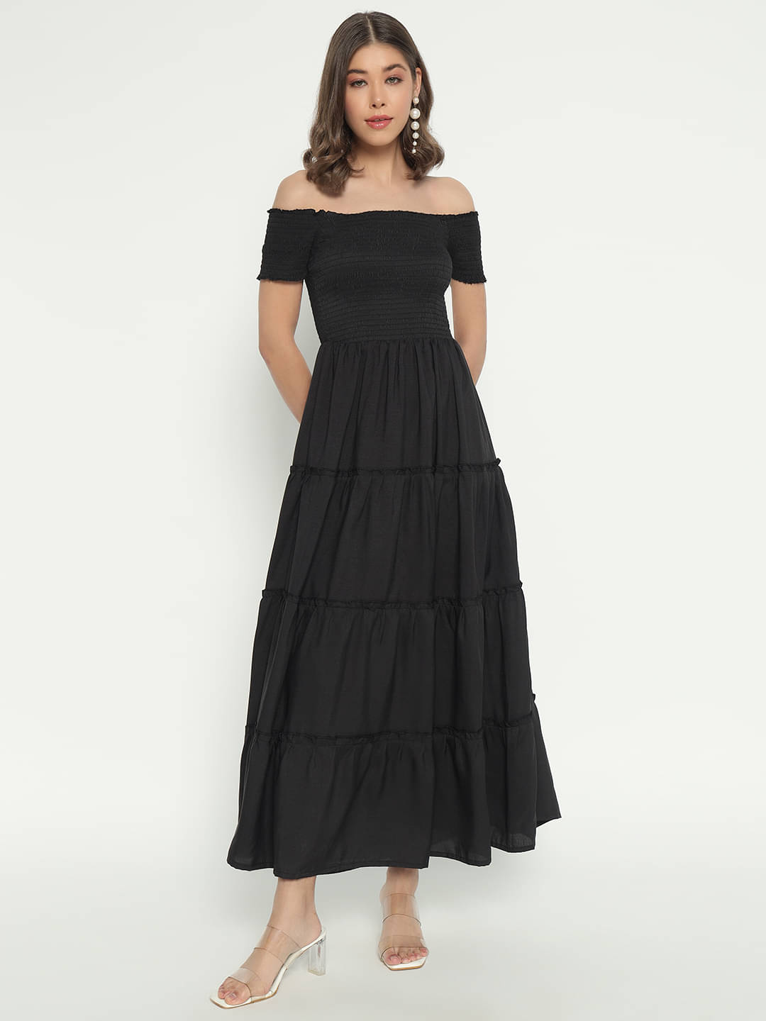     			JASH CREATION Polyester Solid Ankle Length Women's Fit & Flare Dress - Black ( Pack of 1 )