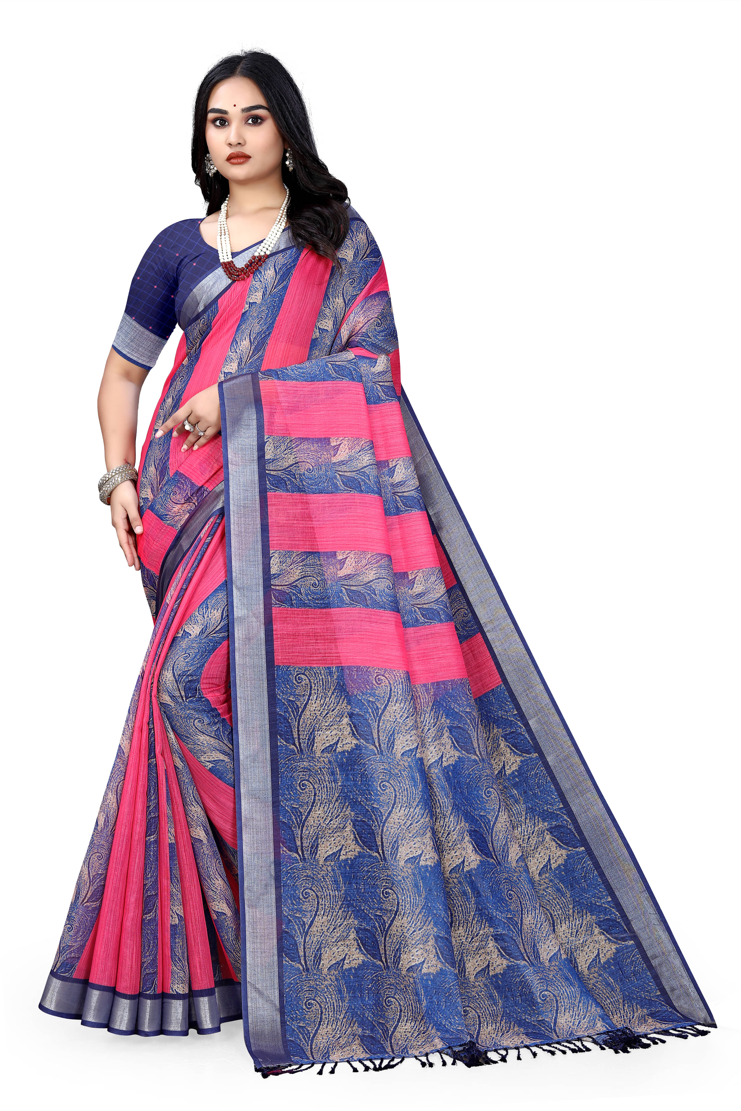Kalpana Creation Linen Printed Saree With Unstitched Blouse Piece ( Pink ) Kalpana Creation Linen Printed Saree With Unstitched Blouse Piece ( Pink )
