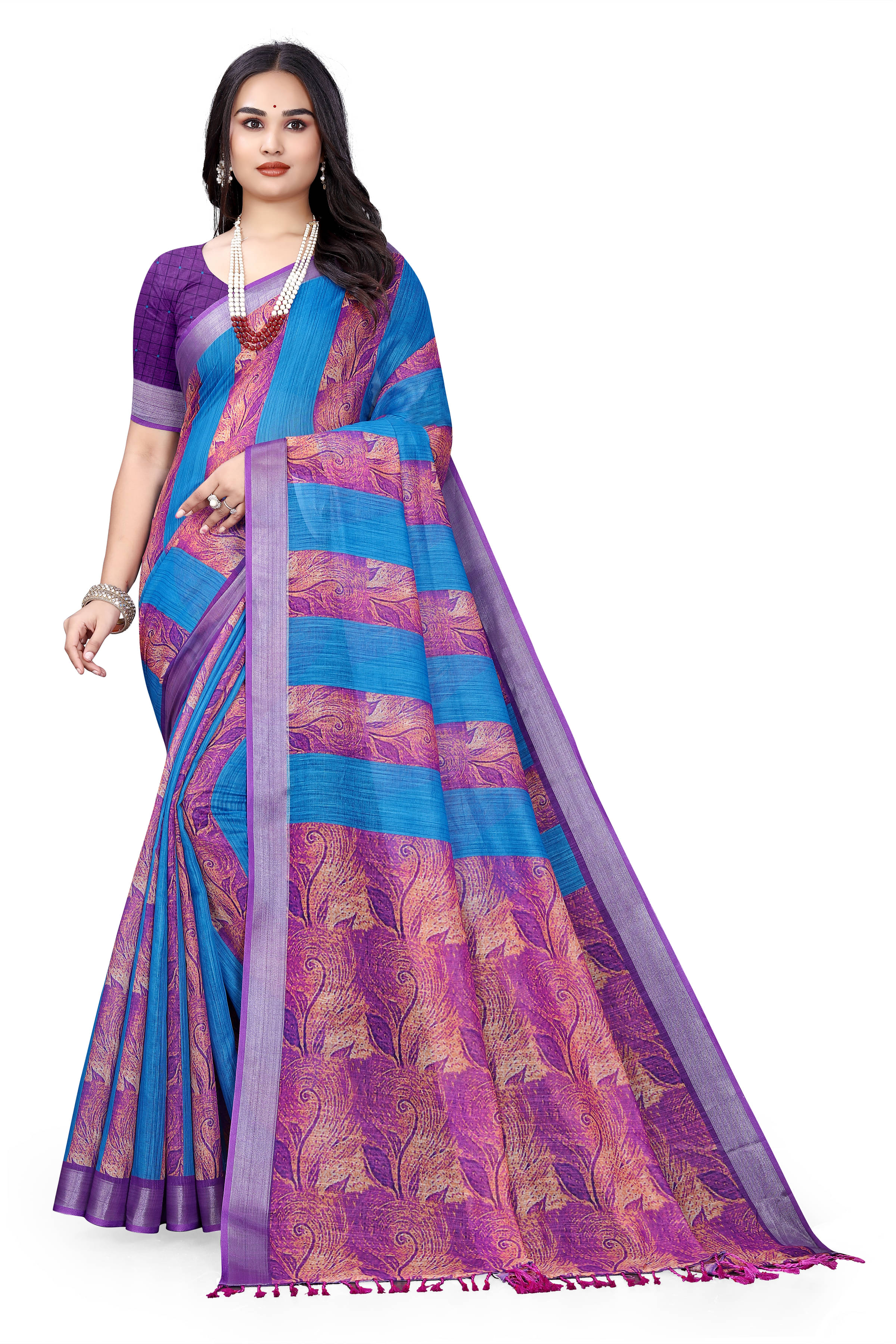 Kalpana Creation Linen Printed Saree With Unstitched Blouse Piece ( SkyBlue ) Kalpana Creation Linen Printed Saree With Unstitched Blouse Piece ( SkyBlue )