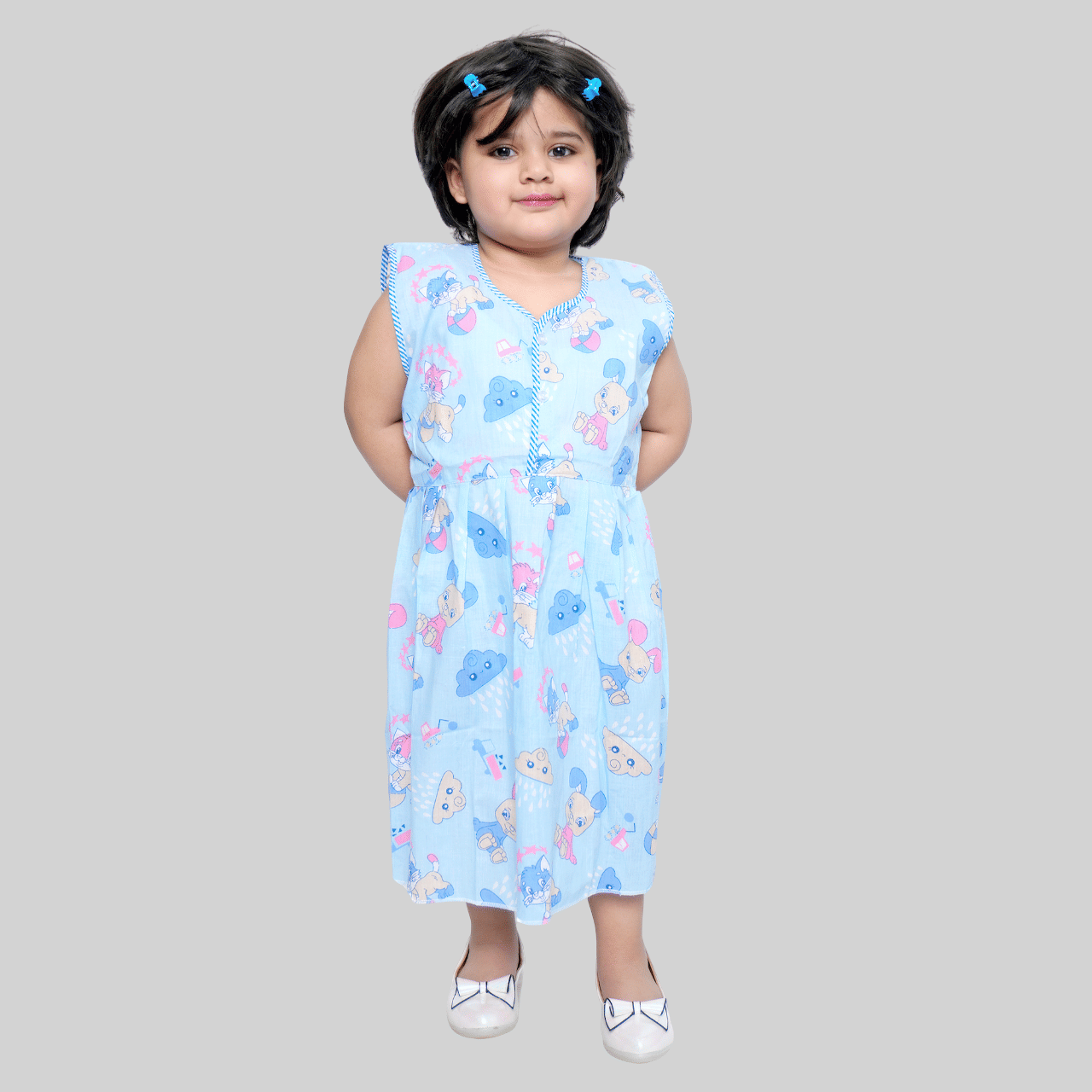     			Kidzee Kingdom Cotton Frock For Baby Girls ( Pack of 1 , Light Blue )