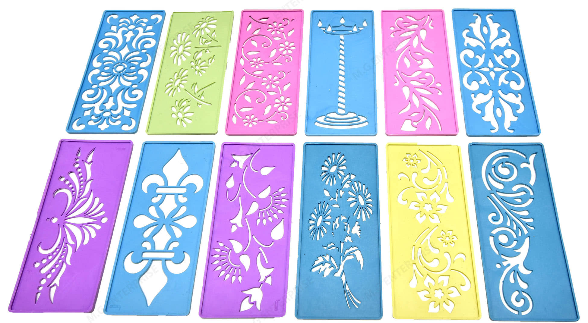 M.G ENTERPRISE DIY Plastic Rangoli Stencils For Floor and Wall PLS-A-12 Set of 12 pc (3 in x 7 in)