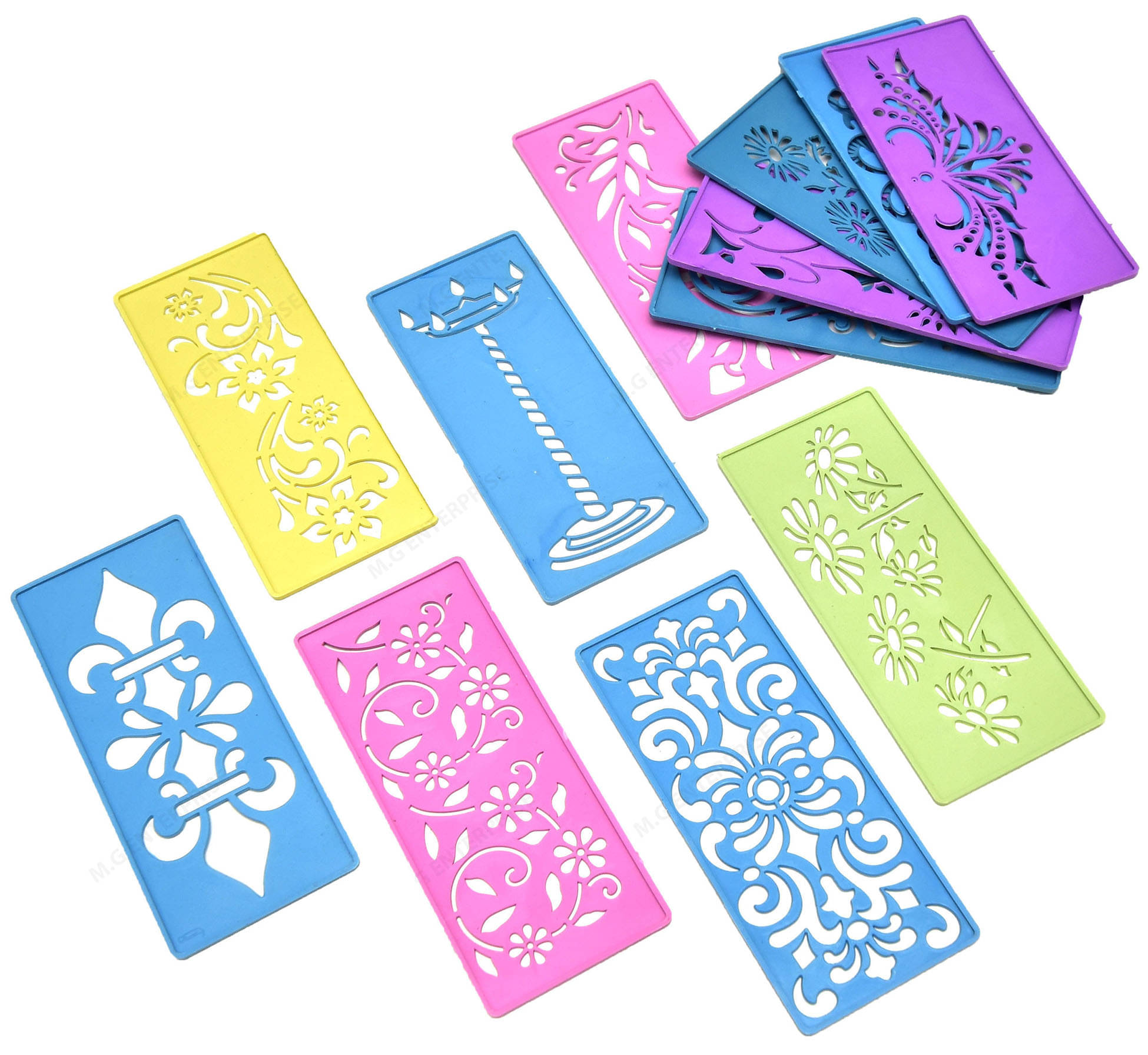     			M.G ENTERPRISE DIY Plastic Rangoli Stencils For Floor and Wall PLS-I-12 Set of 12 pc (3 in x 7 in)