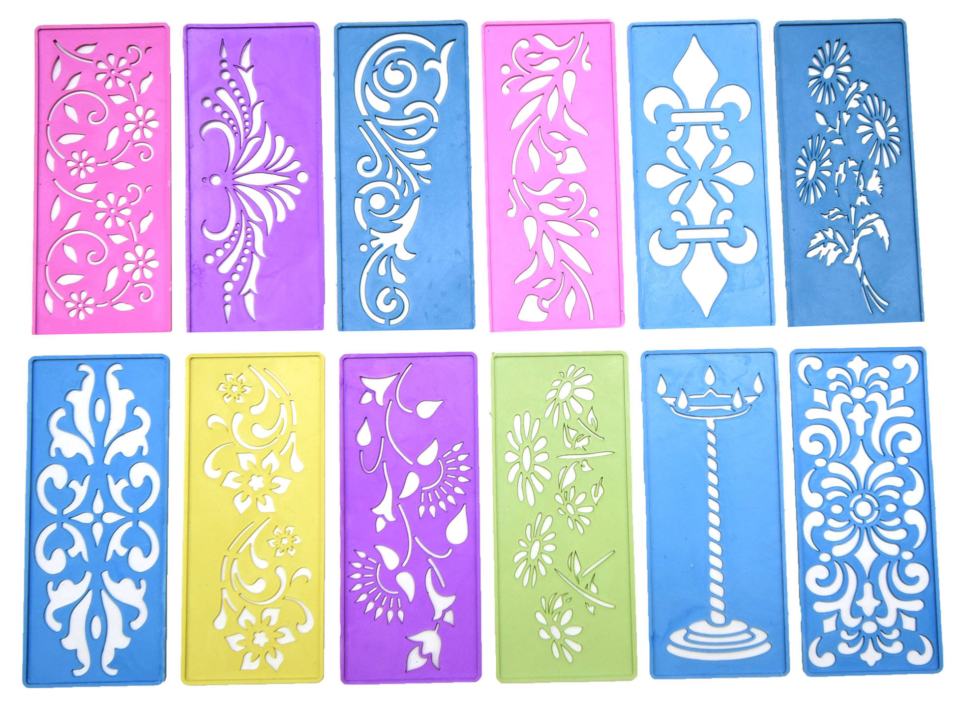     			M.G ENTERPRISE DIY Plastic Rangoli Stencils For Floor and Wall PLS-M-12 Set of 12 pc (3 in x 7 in)