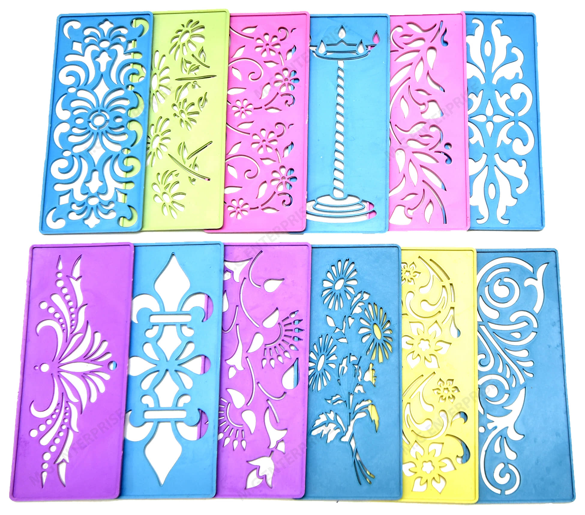 M.G ENTERPRISE DIY Plastic Rangoli Stencils For Floor and Wall PLS-P-12 Set of 12 pc (3 in x 7 in)