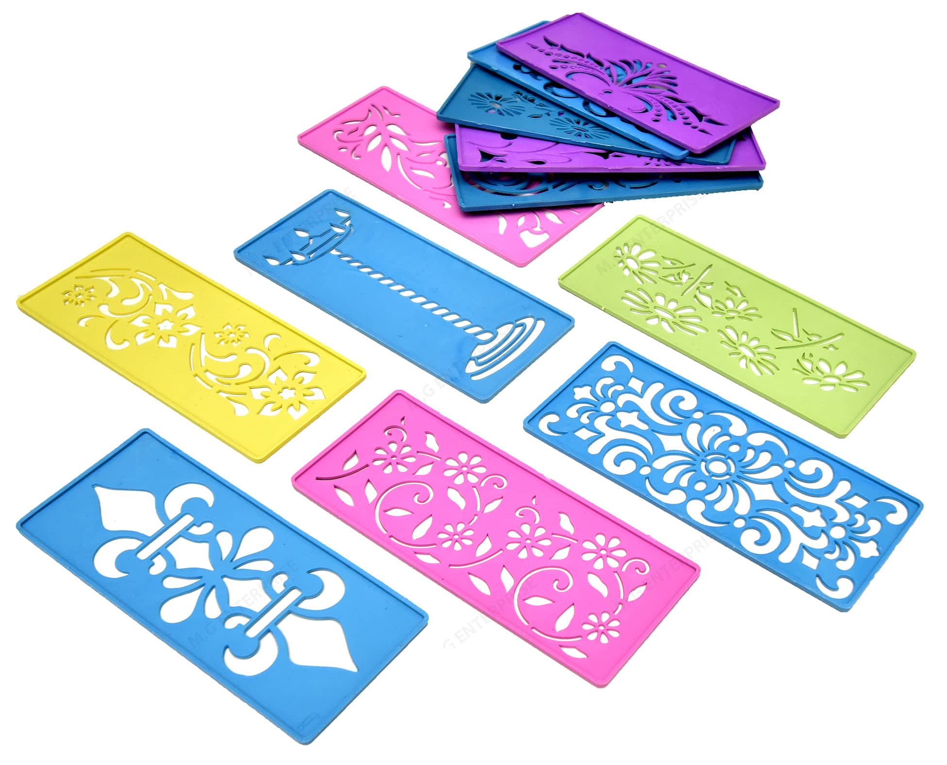 M.G ENTERPRISE DIY Plastic Rangoli Stencils For Floor and Wall PLS-E-12 Set of 12 pc (3 in x 7 in)