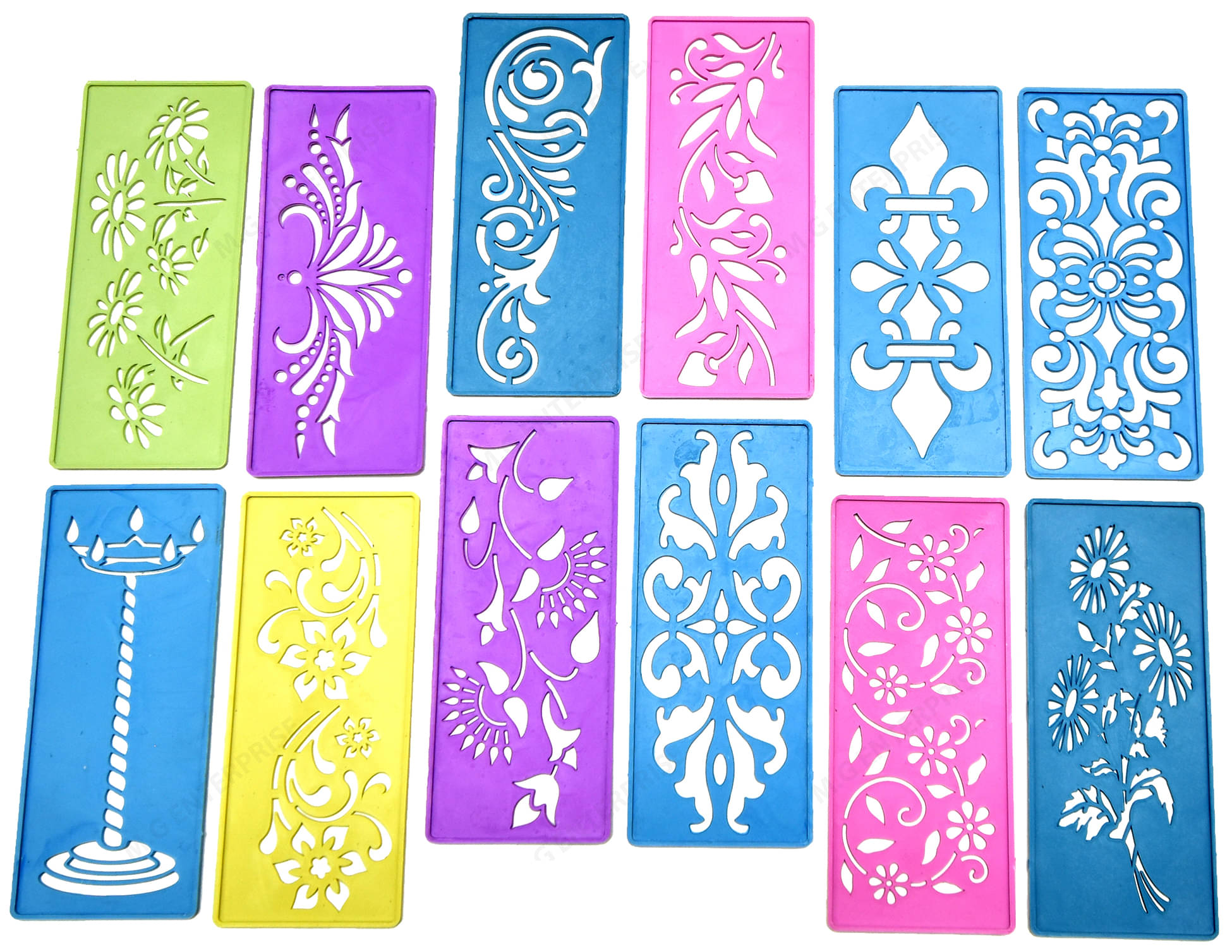     			M.G ENTERPRISE DIY Plastic Rangoli Stencils For Floor and Wall PLS-K-12 Set of 12 pc (3 in x 7 in)