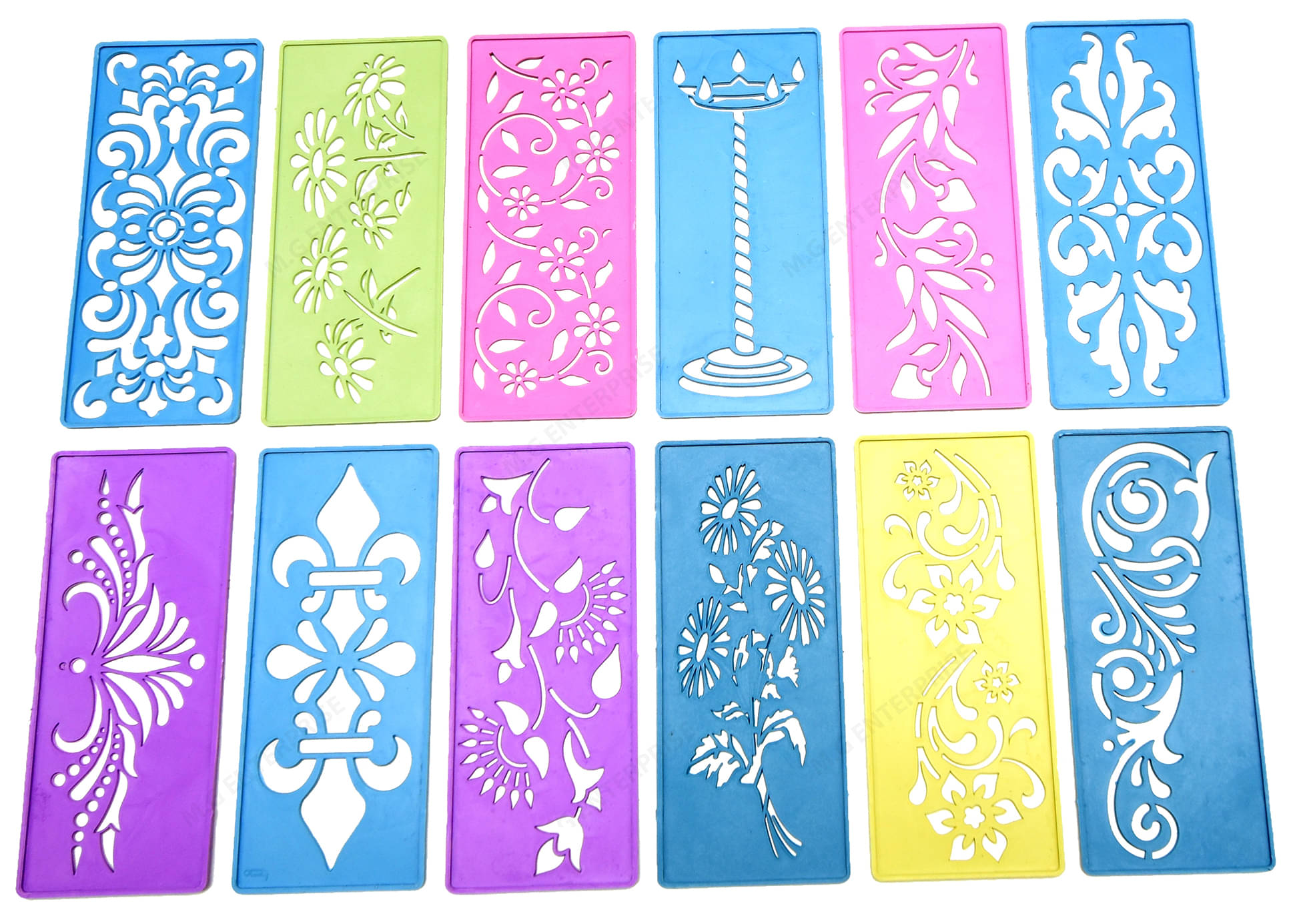     			M.G ENTERPRISE DIY Plastic Rangoli Stencils For Floor and Wall PLS-G-12 Set of 12 pc (3 in x 7 in)