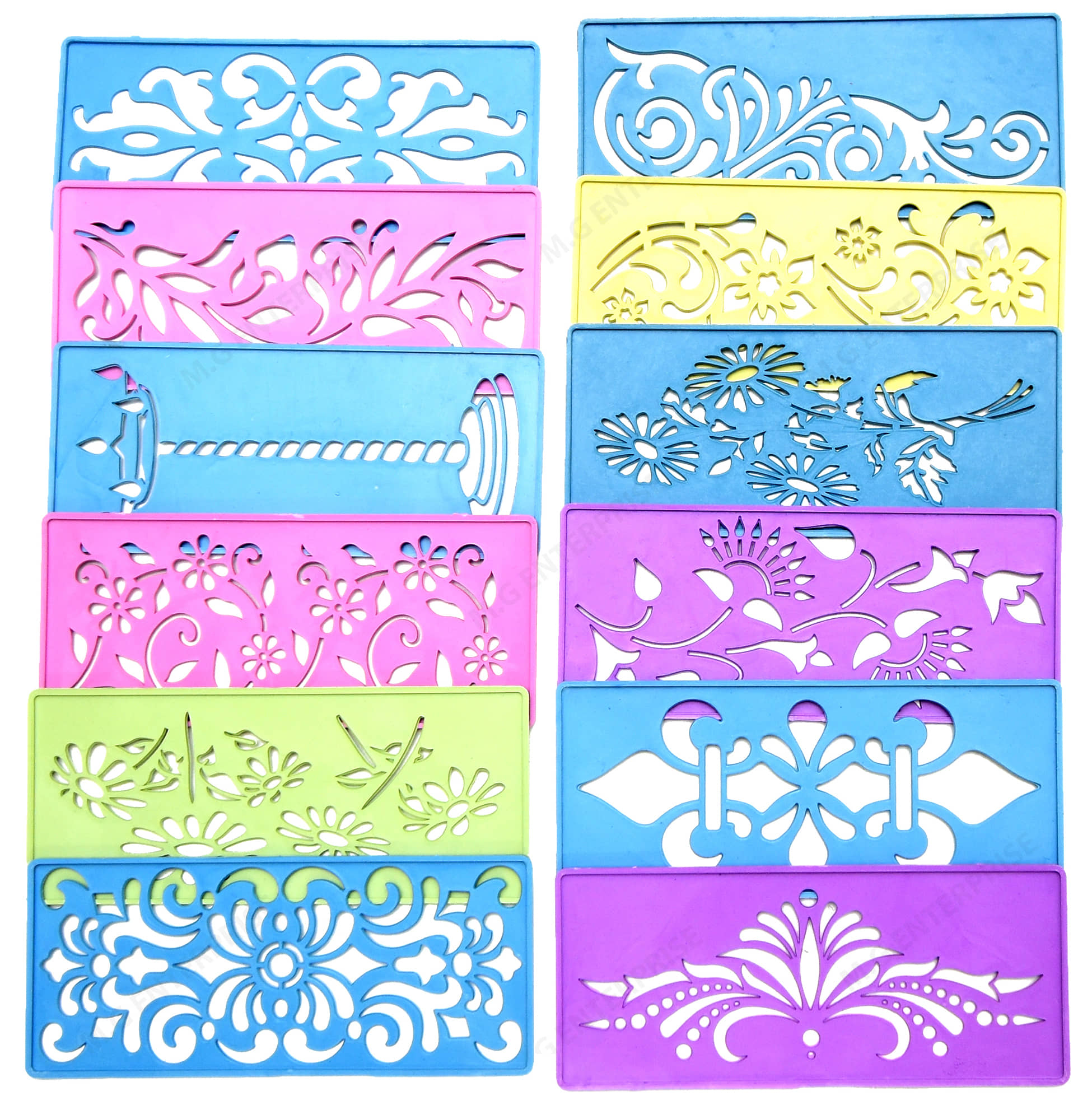 M.G ENTERPRISE DIY Plastic Rangoli Stencils For Floor and Wall PLS-O-12 Set of 12 pc (3 in x 7 in)
