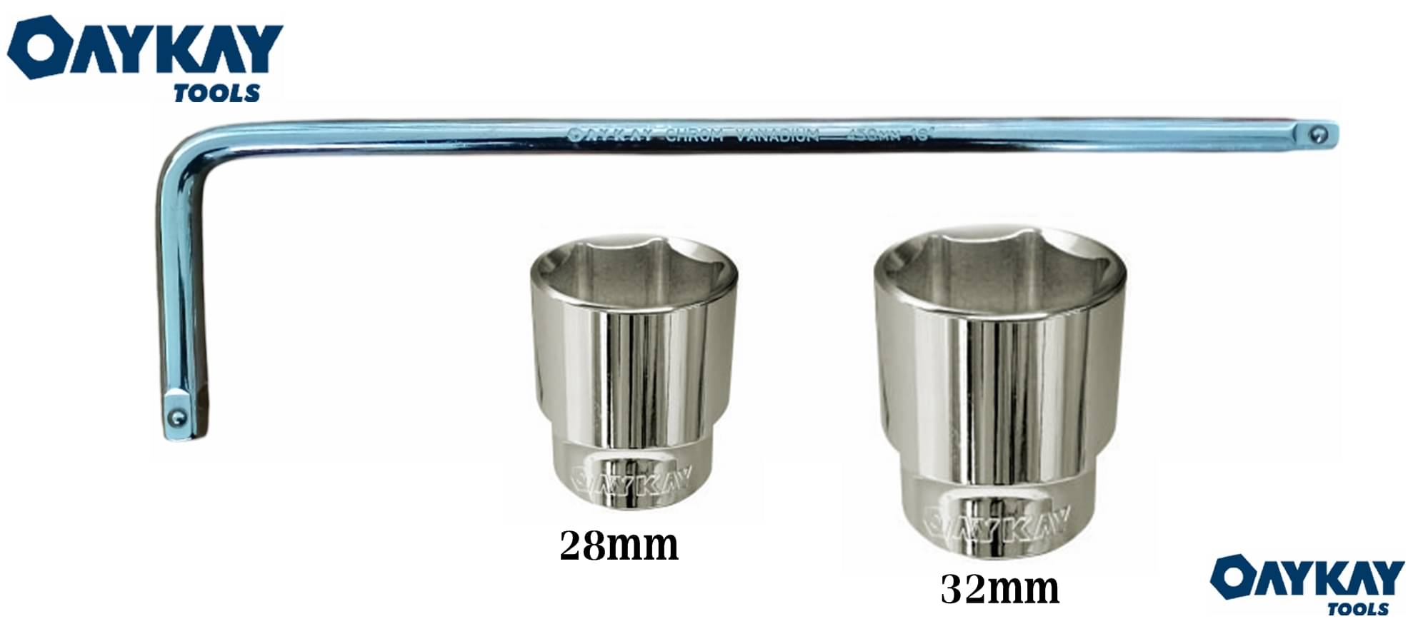     			OayKay Tools L-Handle Chrome Vanadium Steel 450mm Heavy Duty with 2 Socket Combo