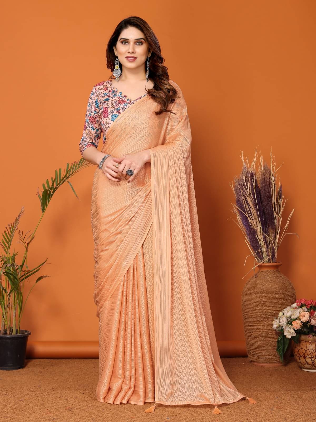 PHORIA STYLE Chiffon Printed Saree With Unstitched Blouse Piece ( Orange ) PHORIA STYLE Chiffon Printed Saree With Unstitched Blouse Piece ( Orange )