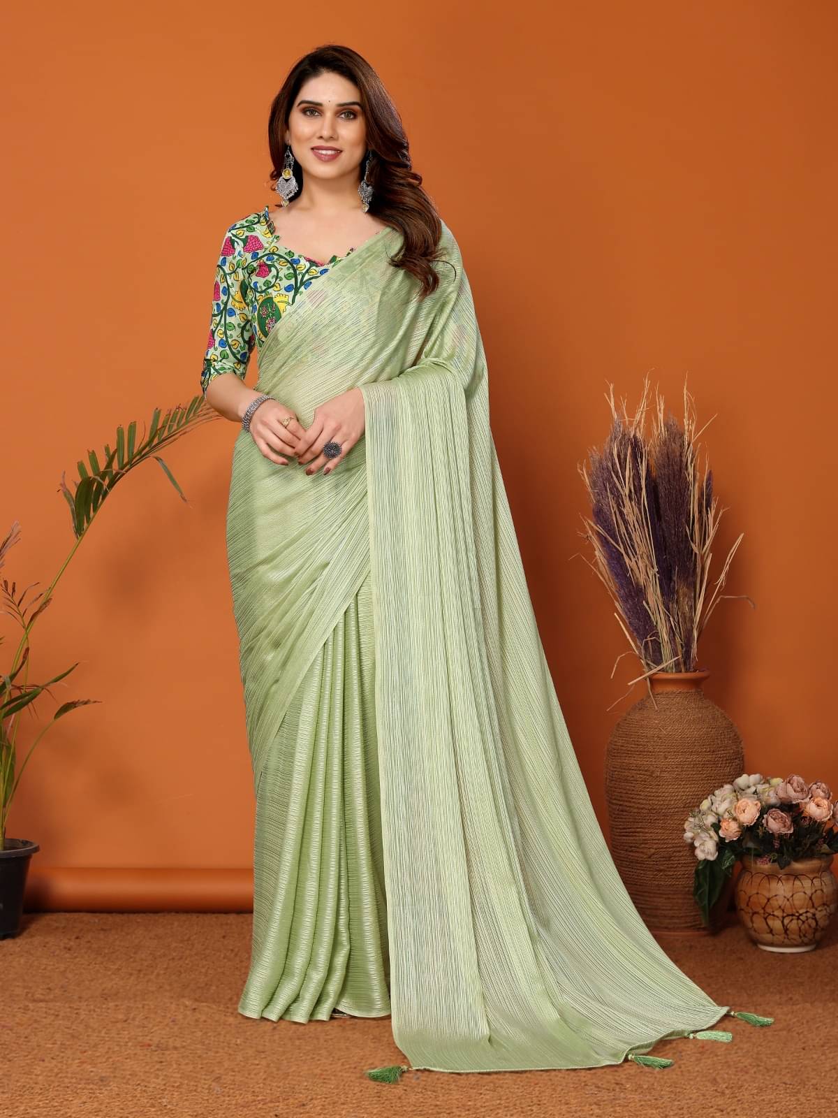 PHORIA STYLE Chiffon Printed Saree With Unstitched Blouse Piece ( Green ) PHORIA STYLE Chiffon Printed Saree With Unstitched Blouse Piece ( Green )