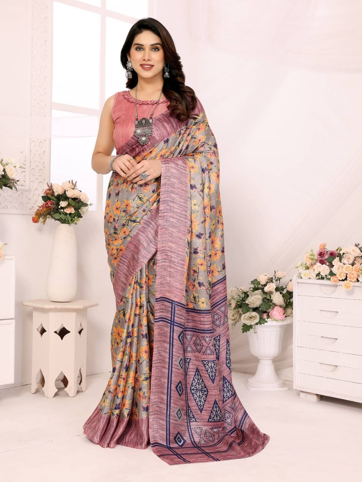 PHORIA STYLE Cotton Printed Saree With Unstitched Blouse Piece ( Pink ) PHORIA STYLE Cotton Printed Saree With Unstitched Blouse Piece ( Pink )