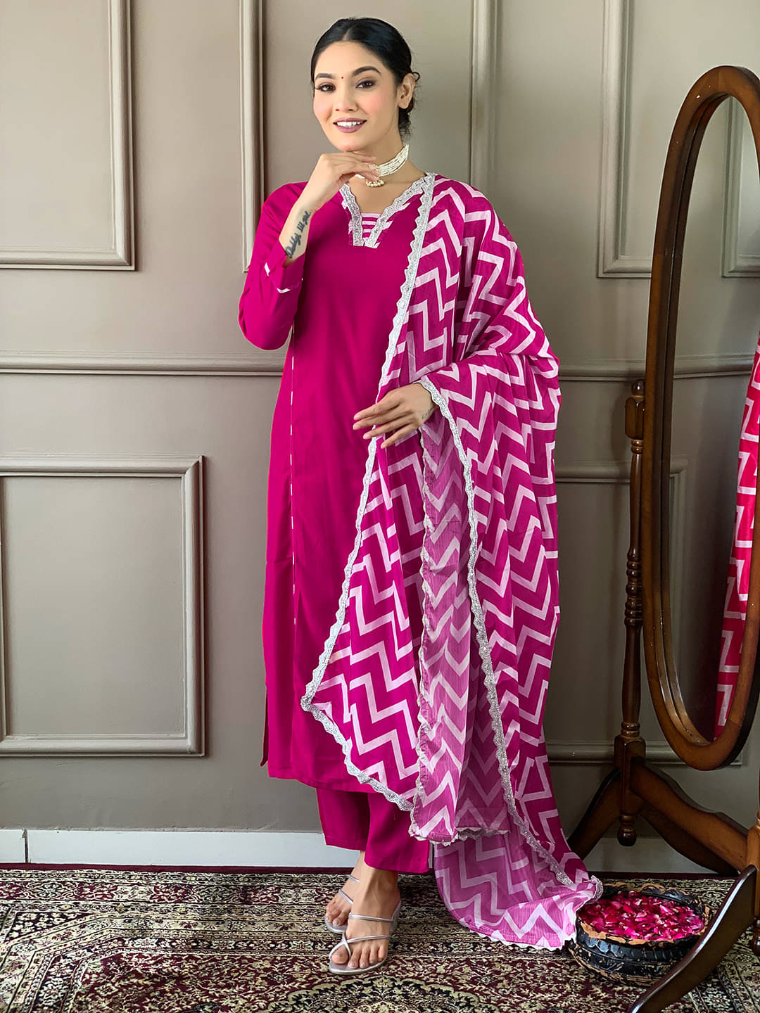 Parnavi Viscose Solid Kurti With Pants Women's Stitched Salwar Suit - Pink ( Pack of 1 ) Parnavi Viscose Solid Kurti With Pants Women's Stitched Salwar Suit - Pink ( Pack of 1 )