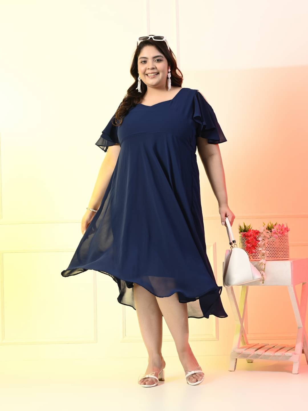 PrettyPlus by Desinoor.com Georgette Solid Midi Women's Fit & Flare Dress - Teal ( Pack of 1 ) PrettyPlus by Desinoor.com Georgette Solid Midi Women's Fit & Flare Dress - Teal ( Pack of 1 )