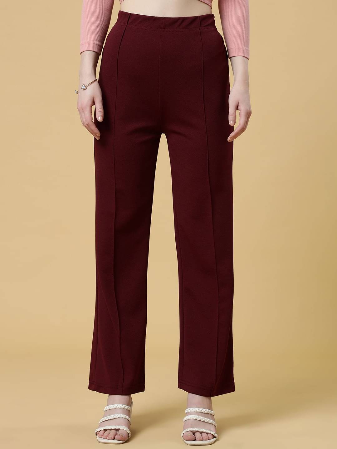     			Qyaas Pack of 1 Lycra Regular Women's Slit Pants ( Burgundy )