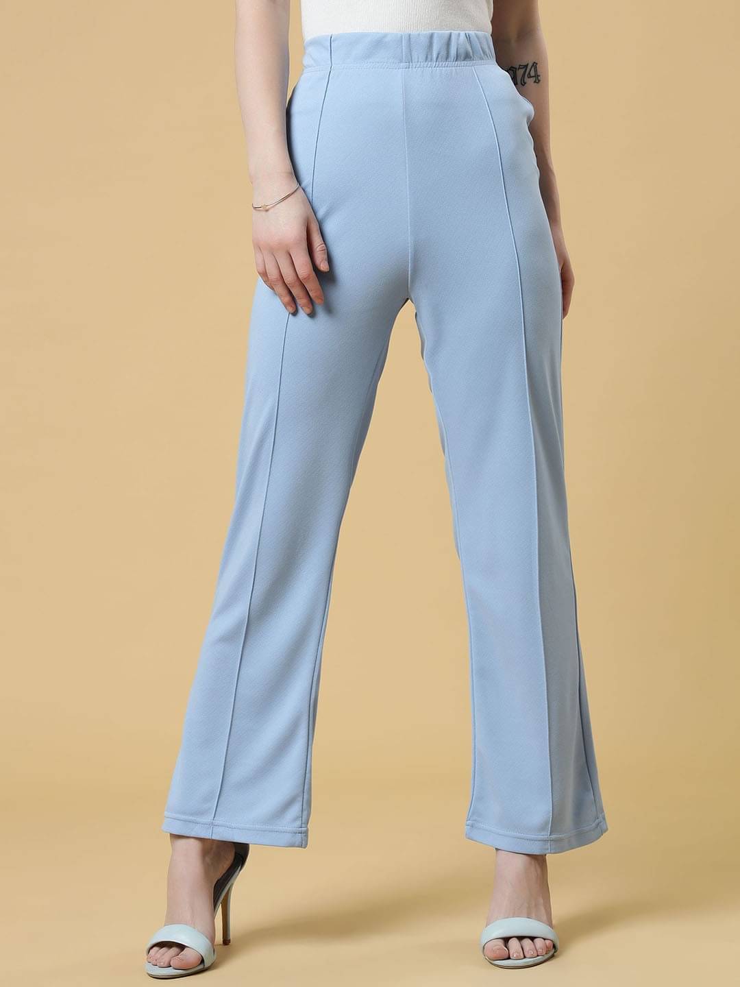     			Qyaas Pack of 1 Lycra Regular Women's Slit Pants ( Light Blue )