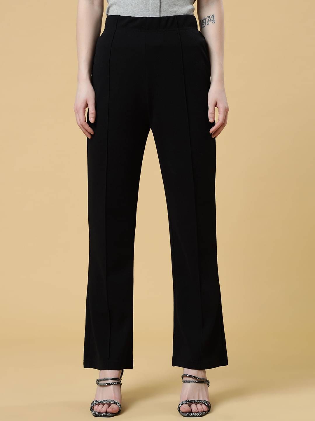     			Qyaas Pack of 1 Lycra Regular Women's Slit Pants ( Black )