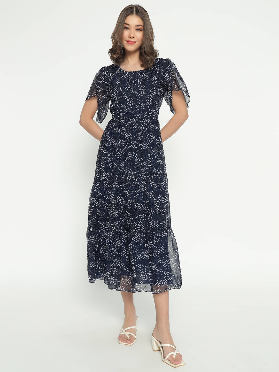 RAIYANI FASHION Women Georgette Printed Fit & Flare Dress ( Blue ) RAIYANI FASHION Women Georgette Printed Fit & Flare Dress ( Blue )