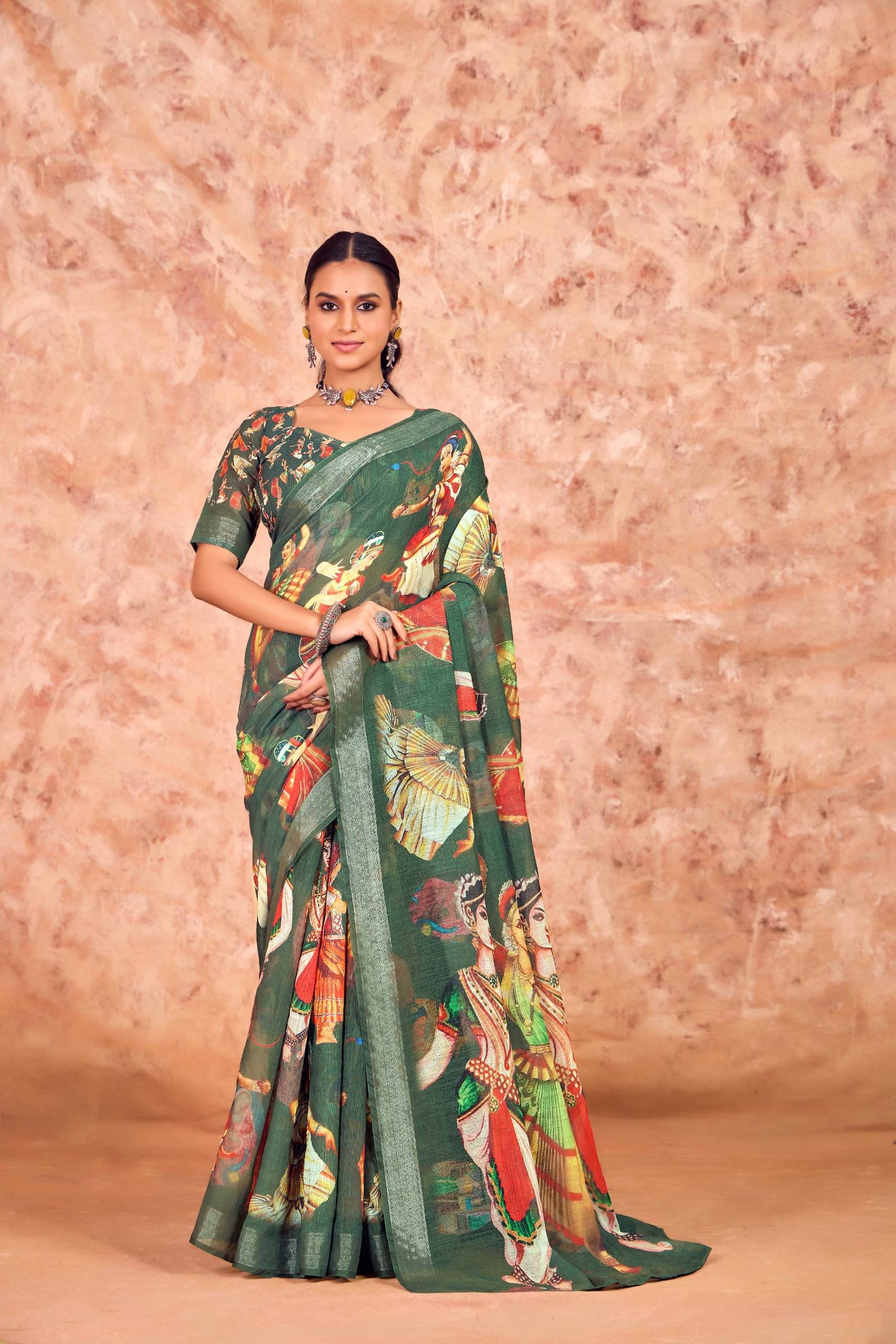 RUDRA CREATION Cotton Printed Saree With Unstitched Blouse Piece ( Green ) RUDRA CREATION Cotton Printed Saree With Unstitched Blouse Piece ( Green )
