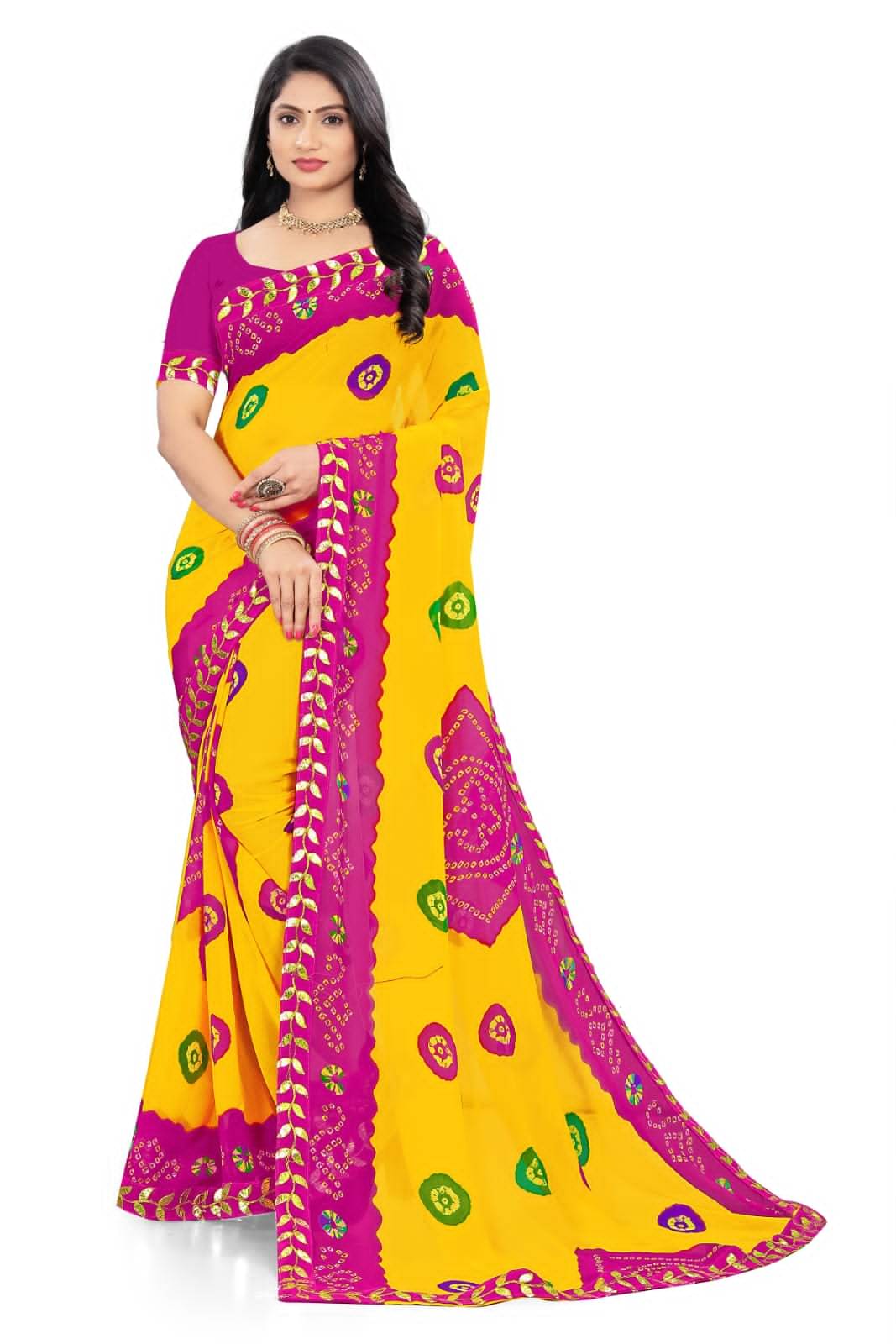 RUDRA CREATION Georgette Printed Saree With Unstitched Blouse Piece ( Pink ) RUDRA CREATION Georgette Printed Saree With Unstitched Blouse Piece ( Pink )
