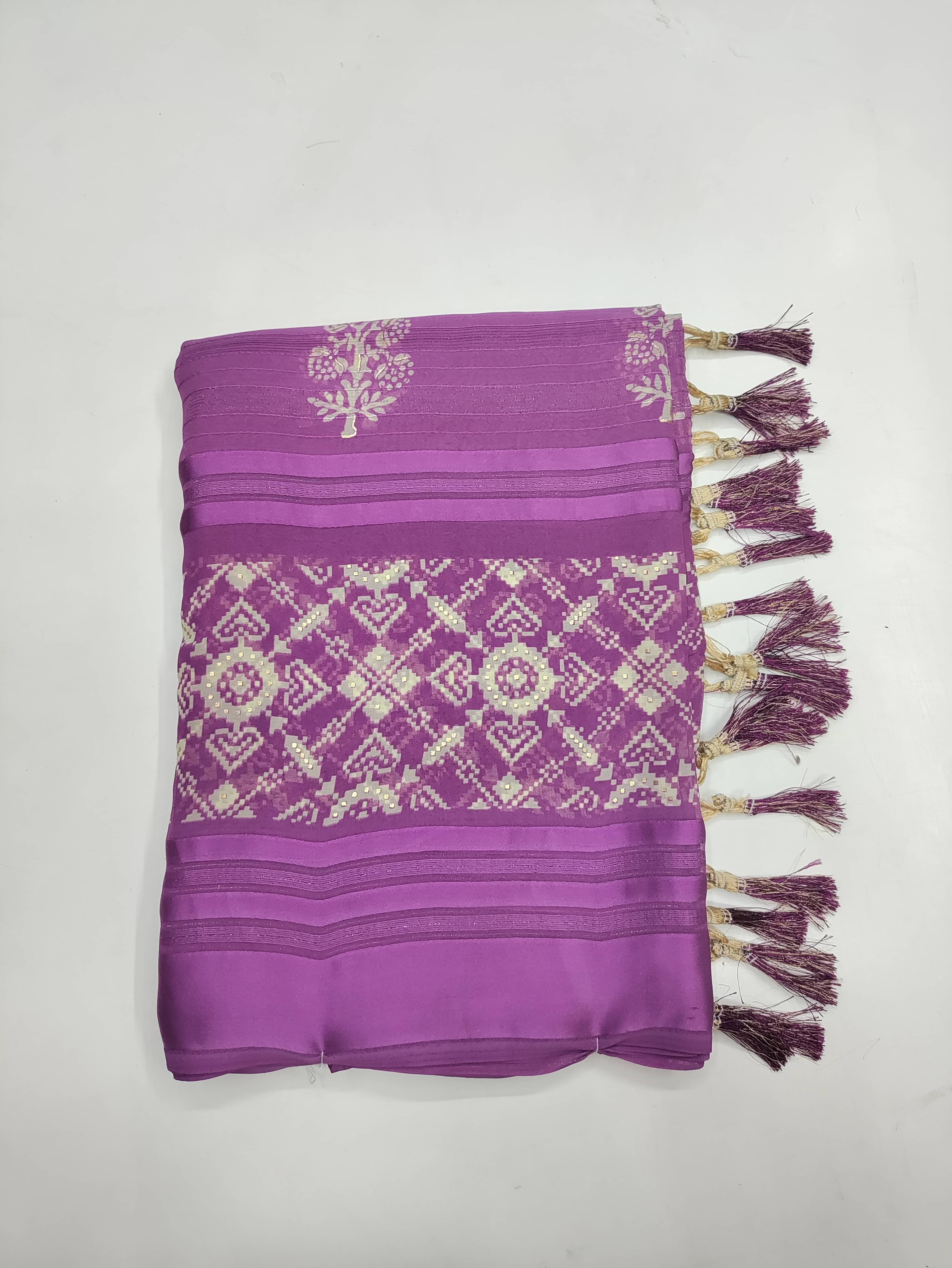     			RekhaManiyar Satin Printed Saree With Unstitched Blouse Piece ( Purple )