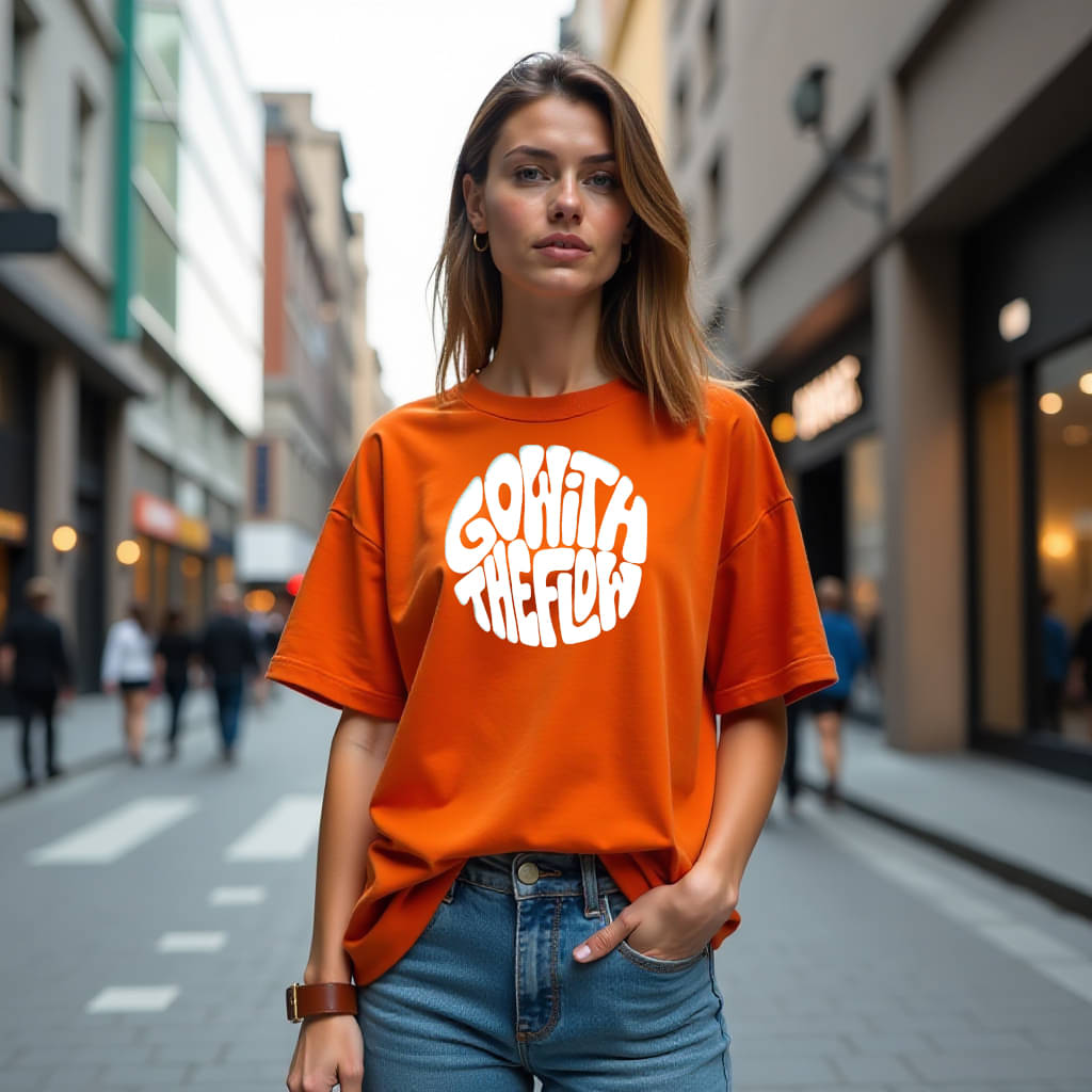 RodZen Women Cotton Blend Printed Oversized Fit Round Neck T-Shirt ( Orange )     			RodZen Women Cotton Blend Printed Oversized Fit Round Neck T-Shirt ( Orange )