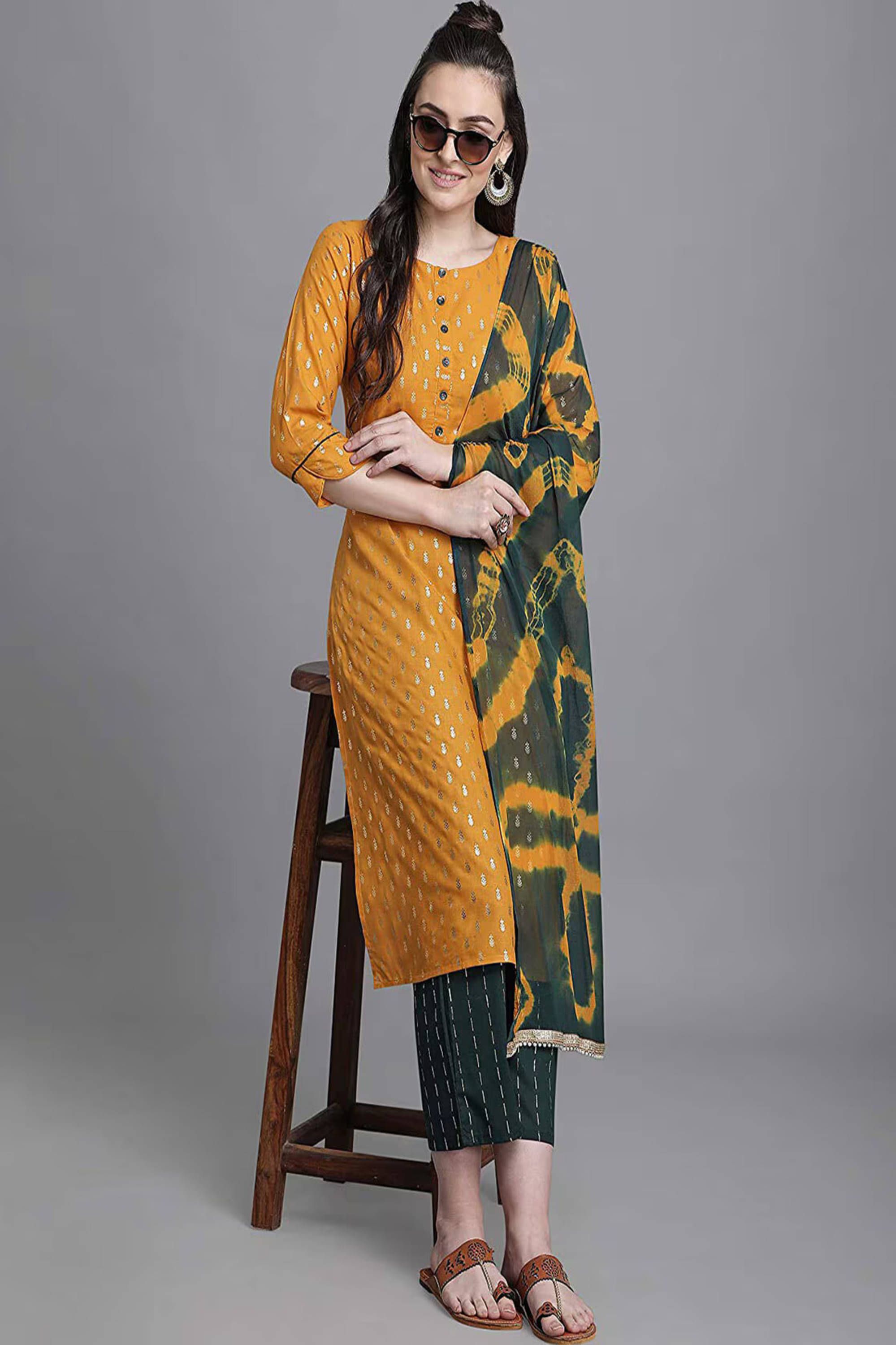 SHANLIYA Cotton Blend Embellished Kurti With Pants Women's Stitched Salwar Suit - Yellow ( Pack of 1 ) SHANLIYA Cotton Blend Embellished Kurti With Pants Women's Stitched Salwar Suit - Yellow ( Pack of 1 )