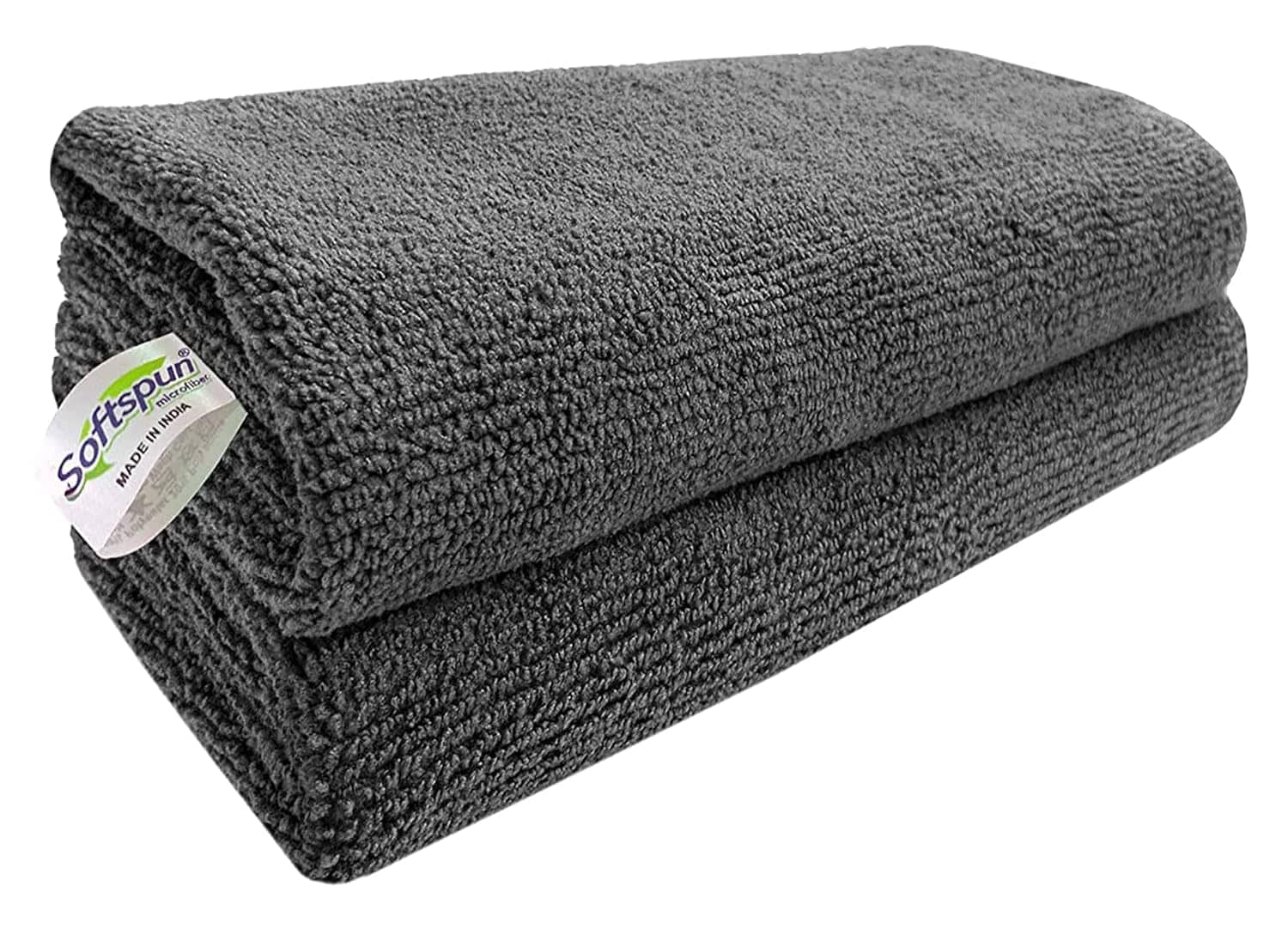 SOFTSPUN Grey 340 GSM Microfiber Cloth For Automobile ( Pack of 2 )