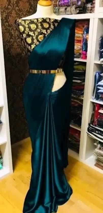     			Saadhvi Satin Solid Saree With Unstitched Blouse Piece ( Turquoise )